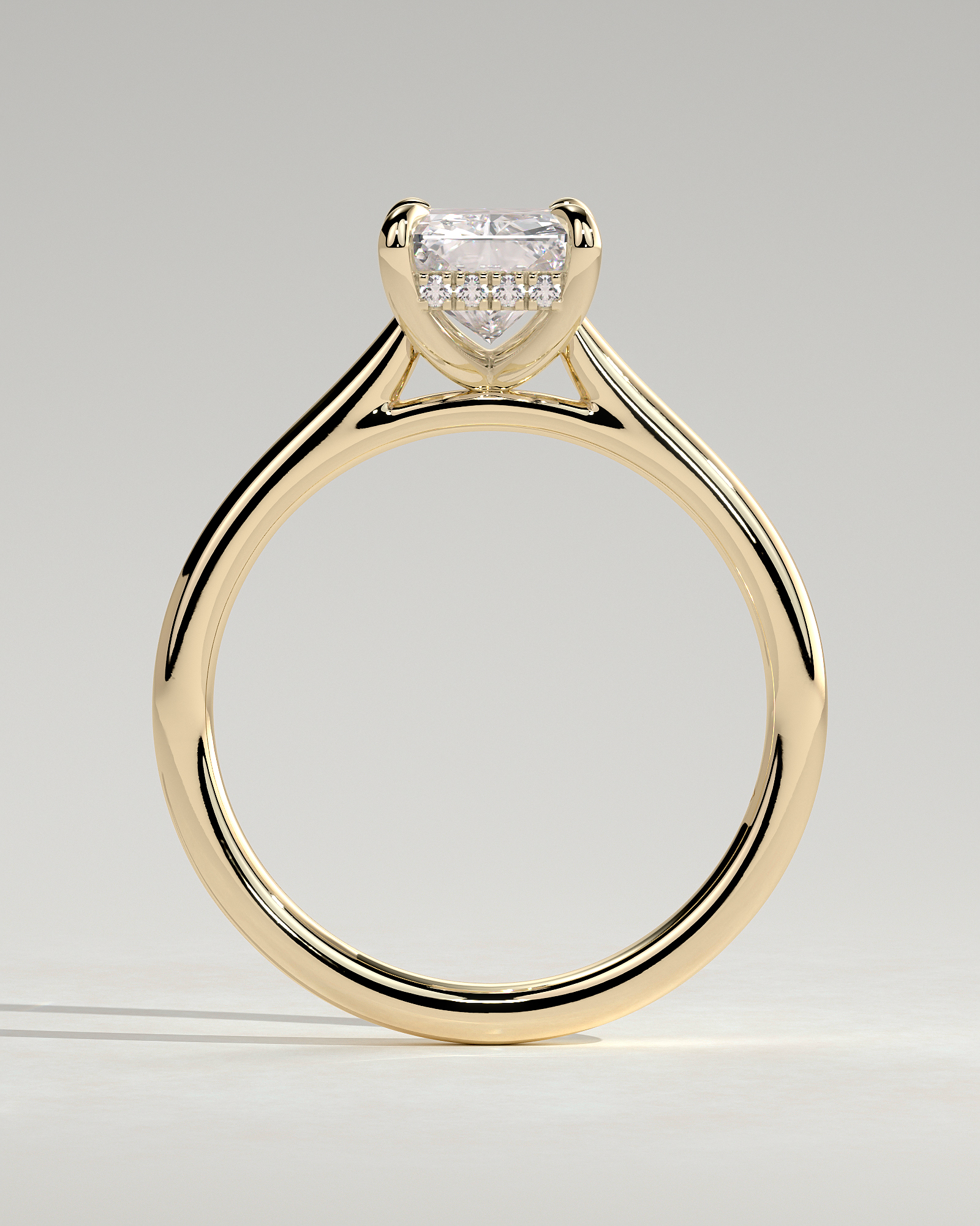 Jane - Emerald Solitaire with Hidden Halo and Cathedral Setting - 18k Yellow Gold