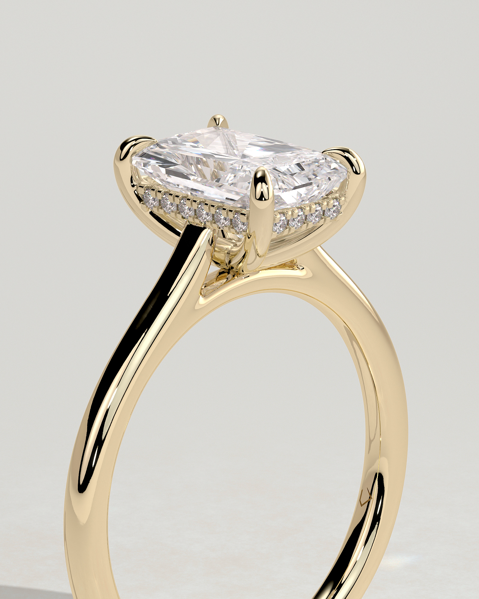 Jane - Emerald Solitaire with Hidden Halo and Cathedral Setting - 18k Yellow Gold