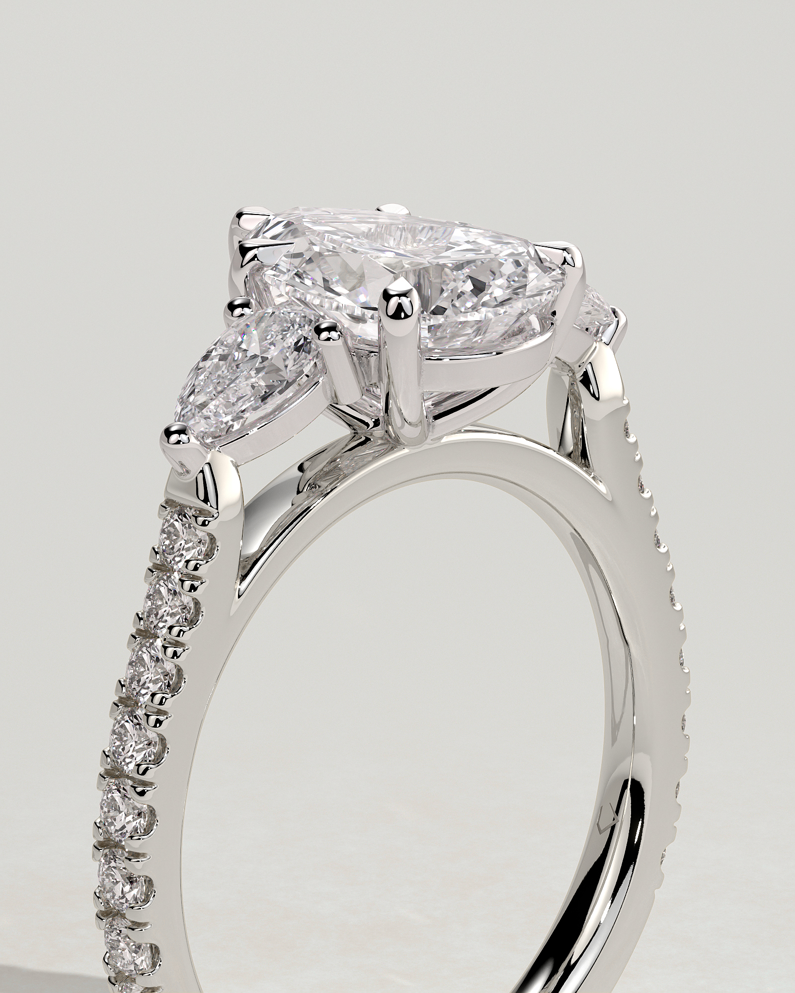 Mia  Pear Trilogy with Pave - 18k White Gold