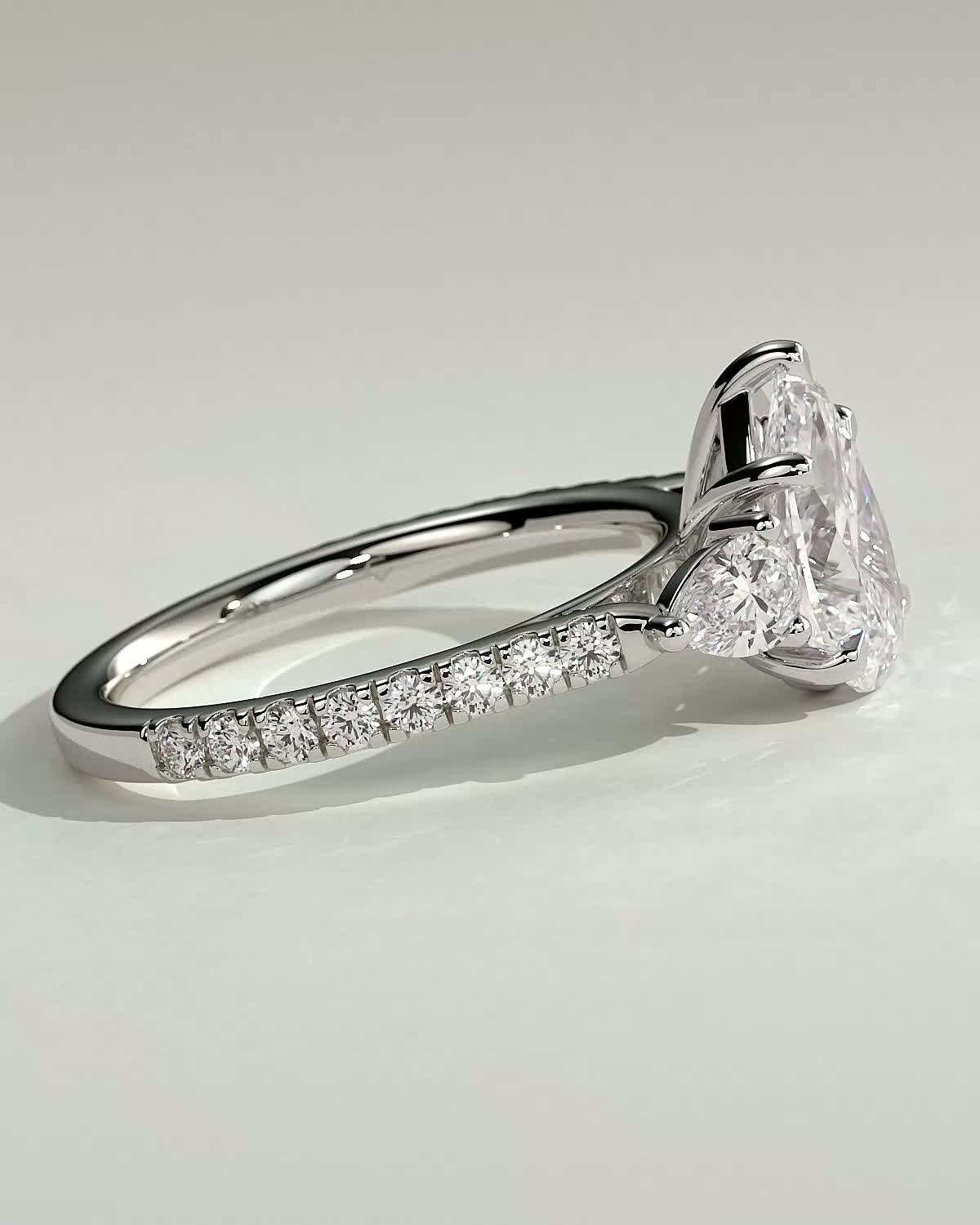 Mia  Pear Trilogy with Pave - 18k White Gold