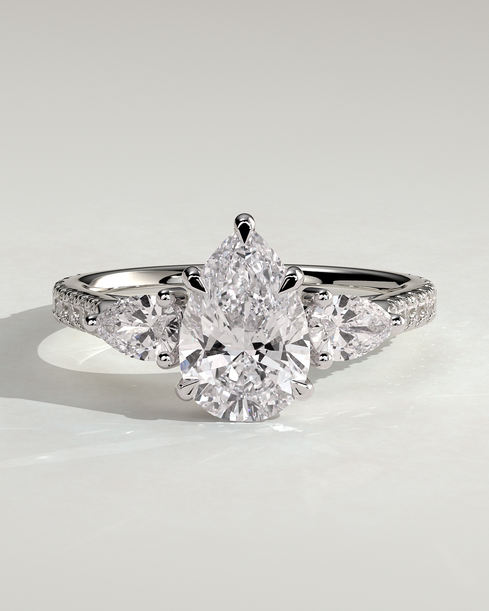 Mia  Pear Trilogy with Pave - 18k White Gold