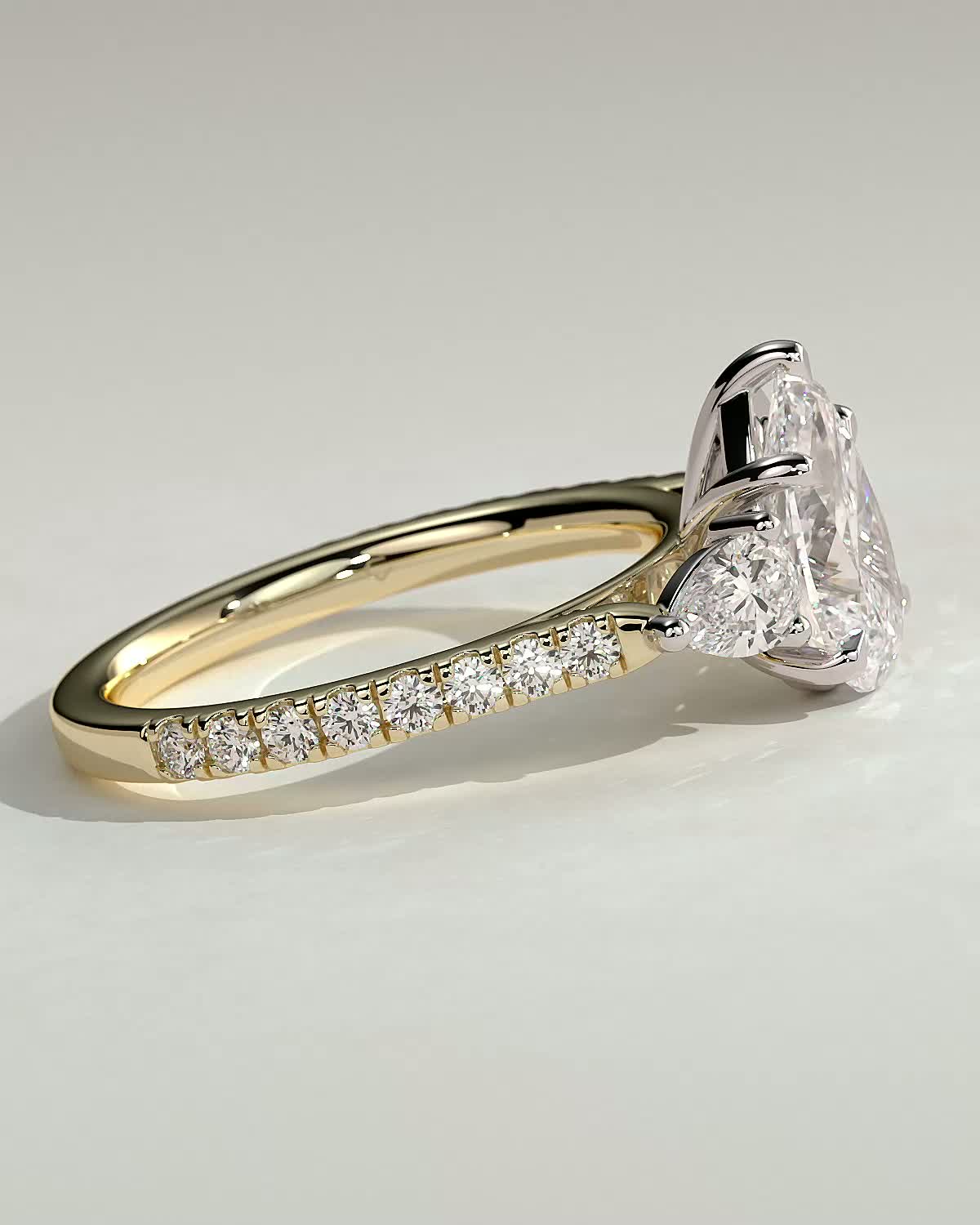 Mia  Pear Trilogy with Pave - 18k Yellow Gold / 18k White Gold