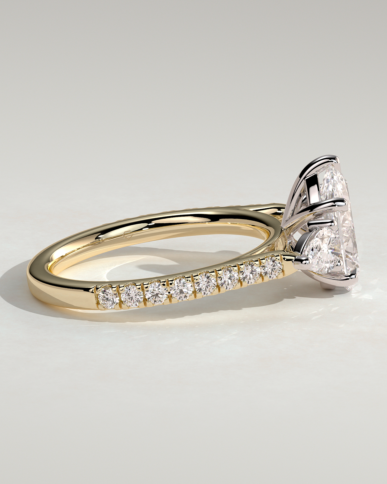 Mia  Pear Trilogy with Pave - 18k Yellow Gold / 18k White Gold