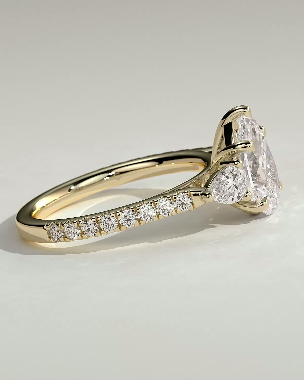 Mia  Pear Trilogy with Pave - 18k Yellow Gold