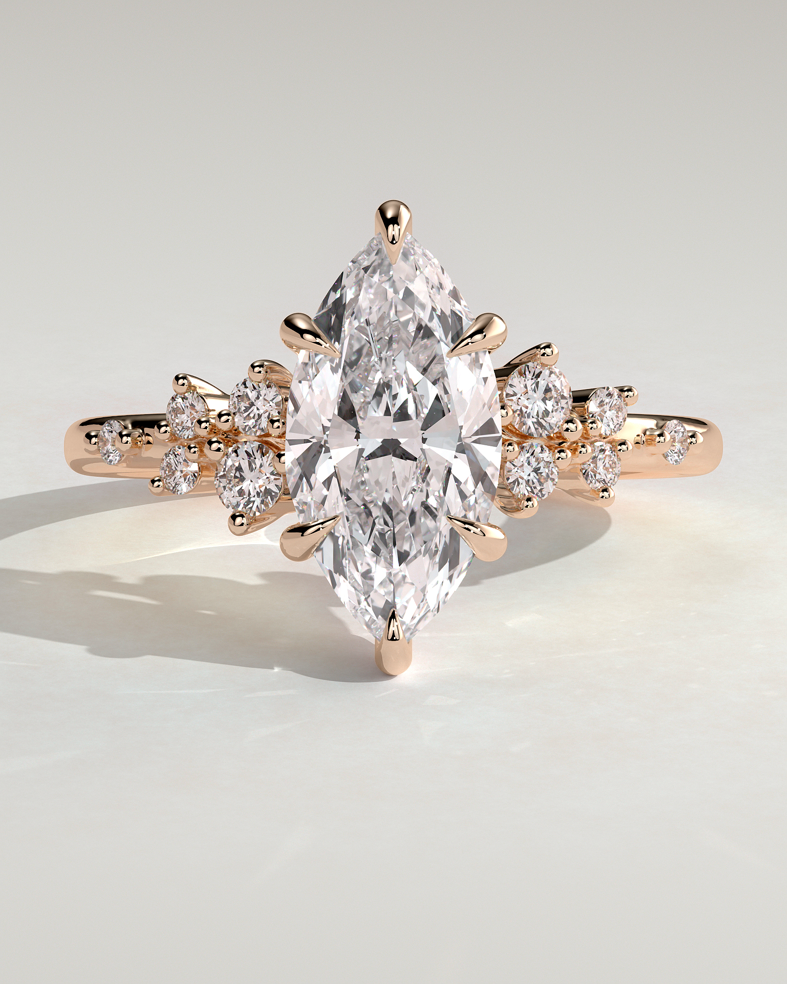 Minnie - Marquise Solitaire with Clustered Round Accent Stones - 18k Rose Gold