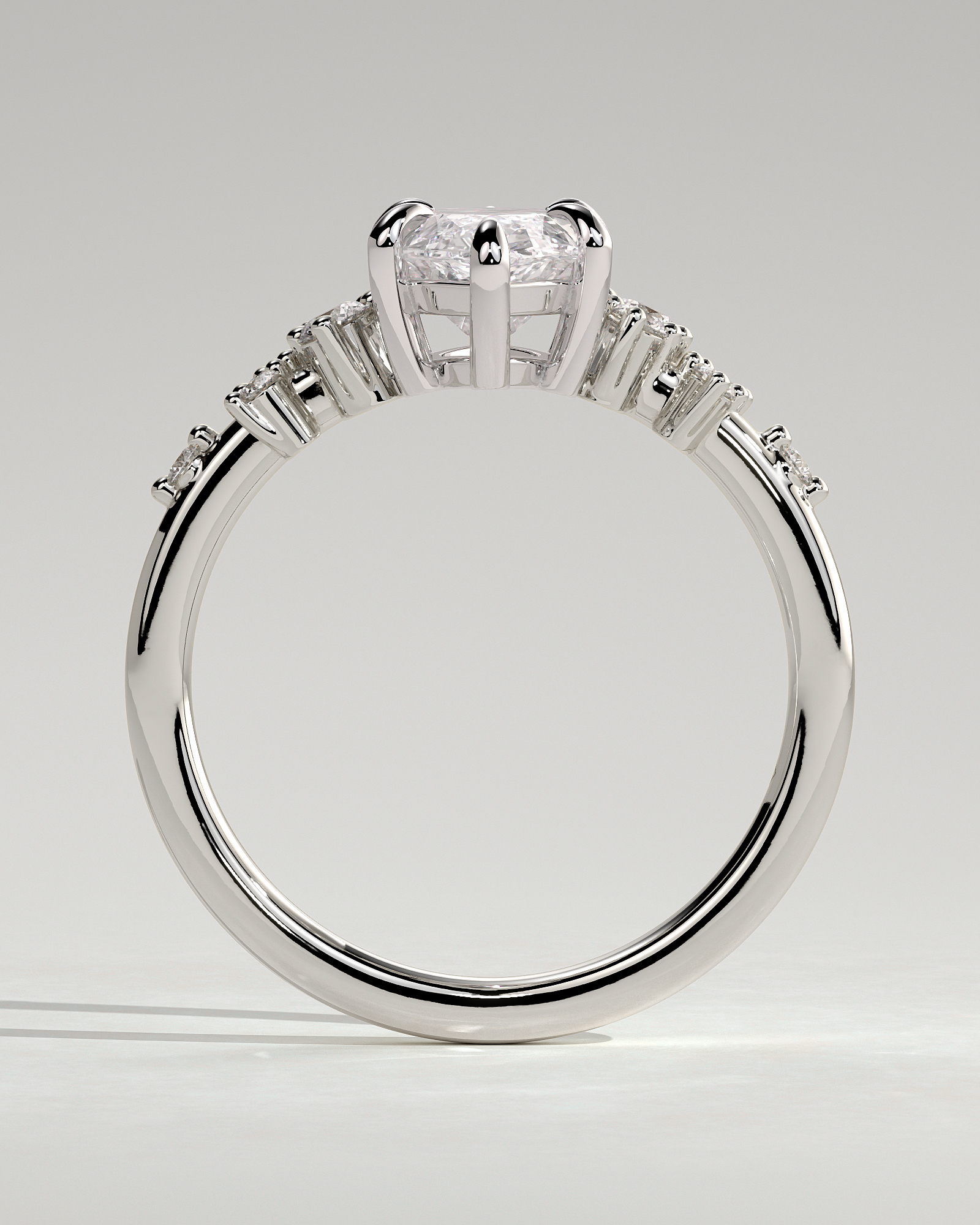 Minnie - Marquise Solitaire with Clustered Round Accent Stones - 18k White Gold
