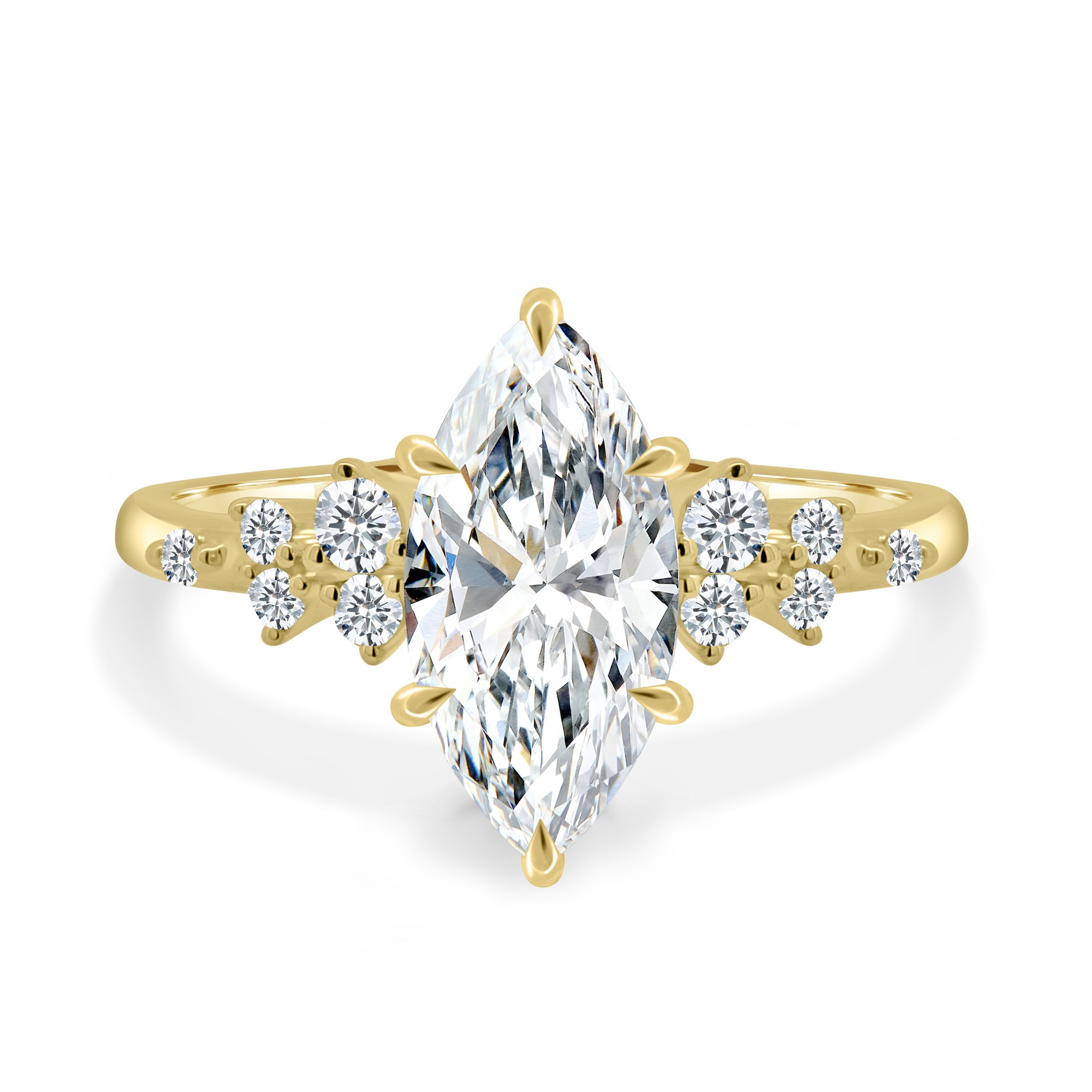 Minnie - Marquise Solitaire with Clustered Round Accent Stones - 18k Yellow Gold