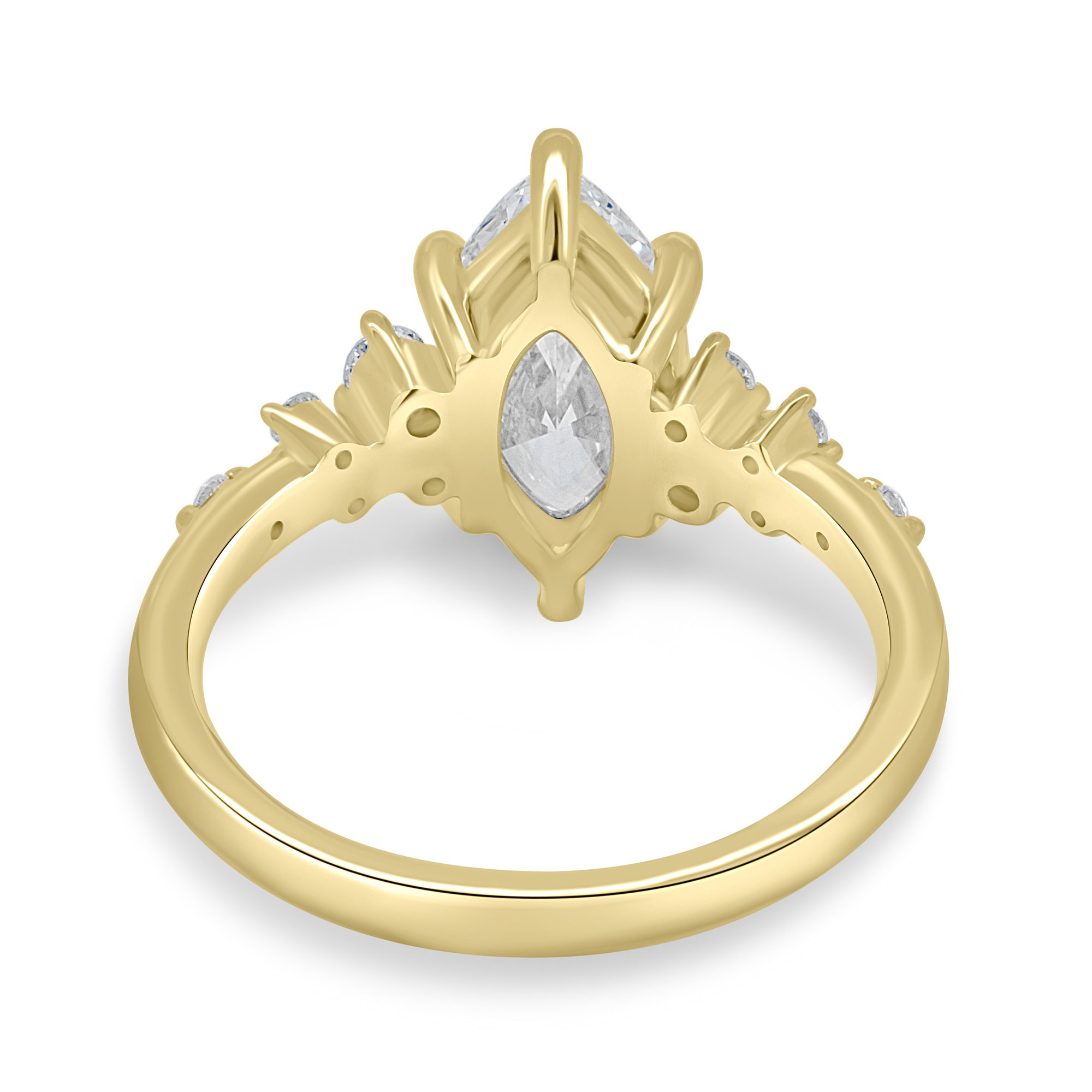 Minnie - Marquise Solitaire with Clustered Round Accent Stones - 18k Yellow Gold
