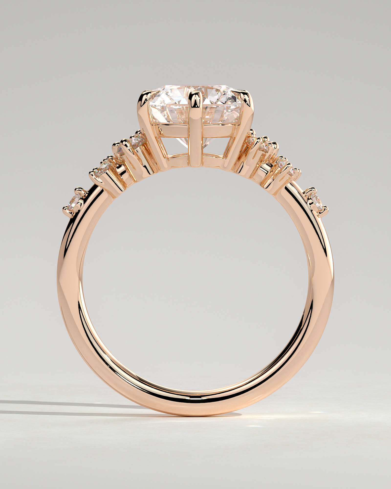 Molly - 6 Claw Round Solitaire with Accent Stones - 18k Rose Gold