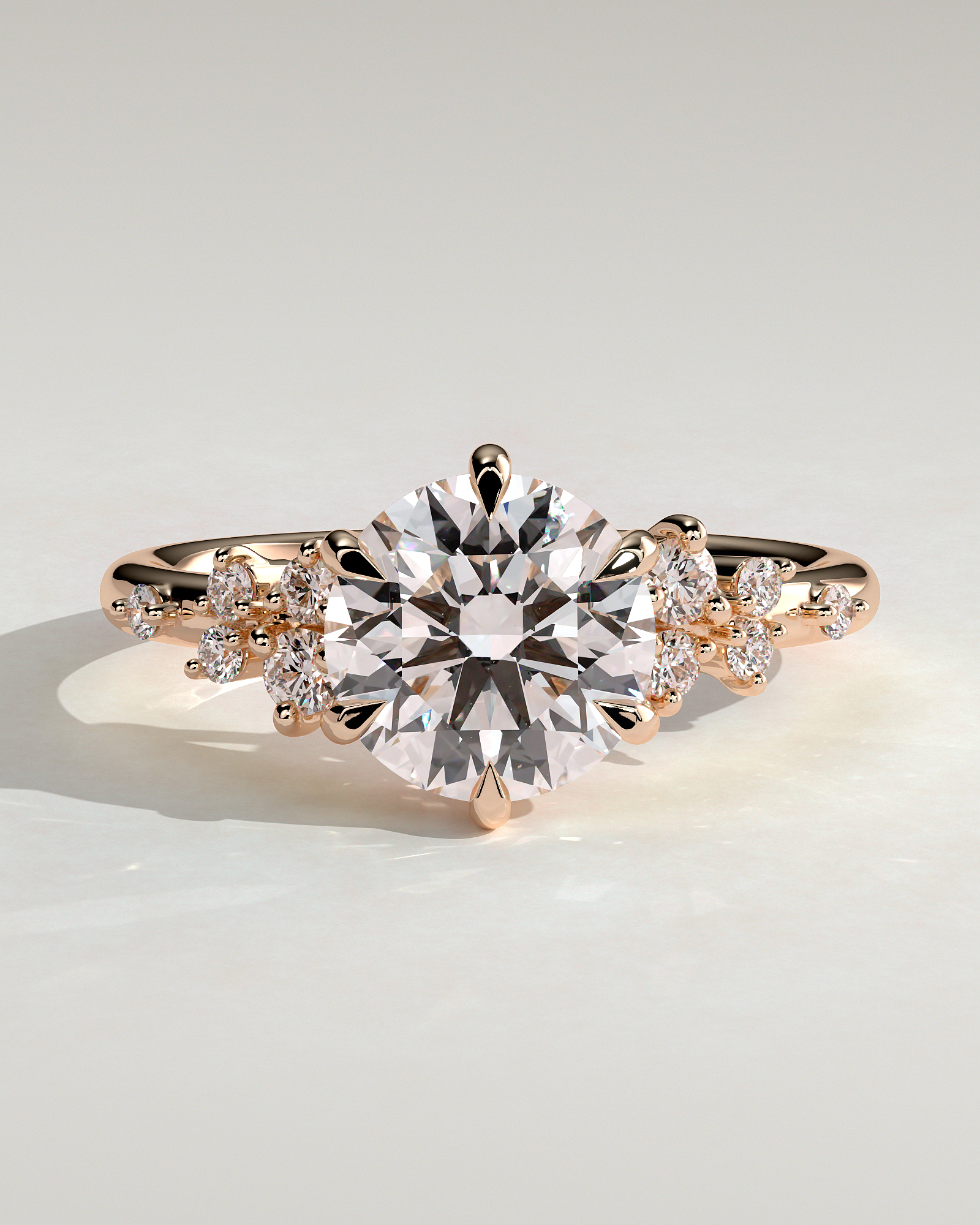 Molly - 6 Claw Round Solitaire with Accent Stones - 18k Rose Gold