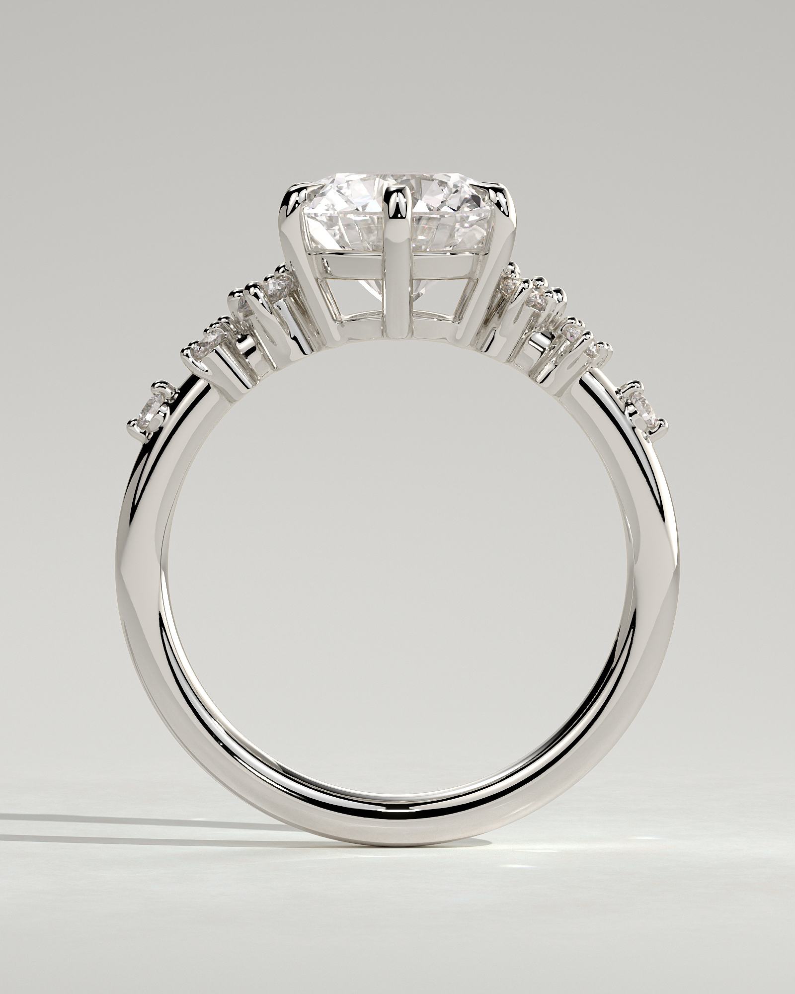 Molly - 6 Claw Round Solitaire with Accent Stones - 18k White Gold