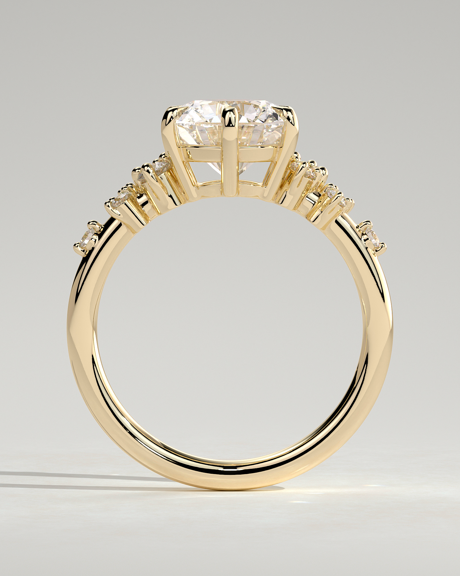 Molly - 6 Claw Round Solitaire with Accent Stones - 18k Yellow Gold