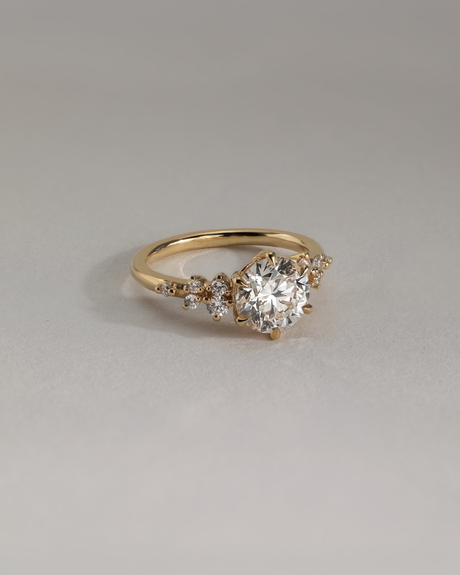 Molly - 6 Claw Round Solitaire with Accent Stones Lifestyle Image