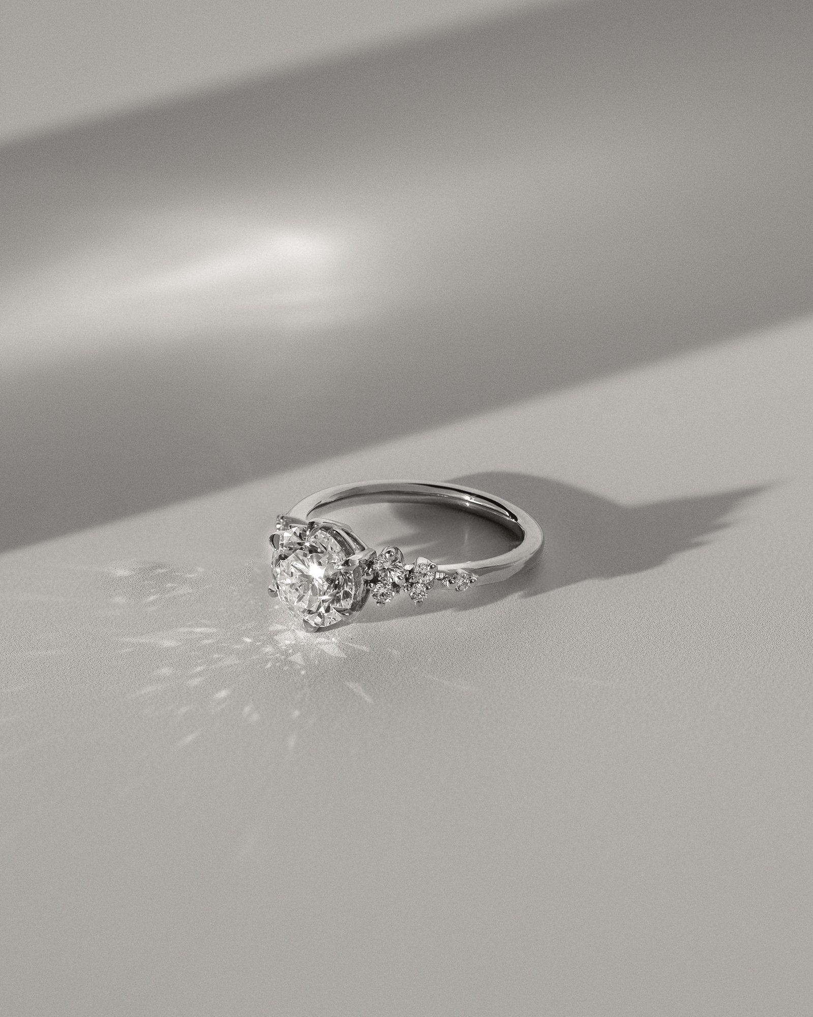 Molly - 6 Claw Round Solitaire with Accent Stones Lifestyle Image