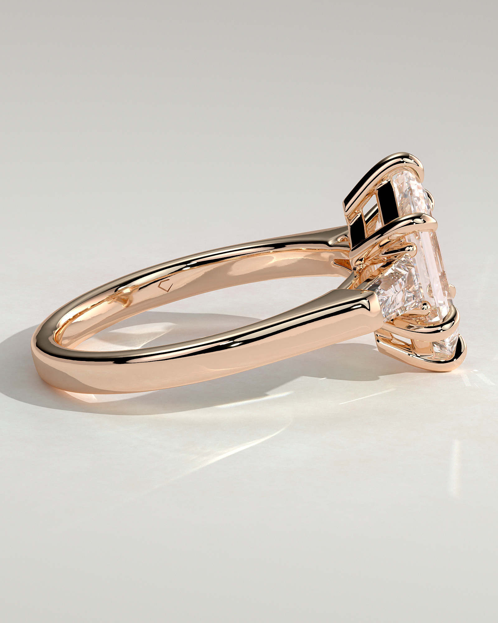 Myrtle - Elongated Hexagon Trilogy with Tapered Baguette Side Stones - 18k Rose Gold