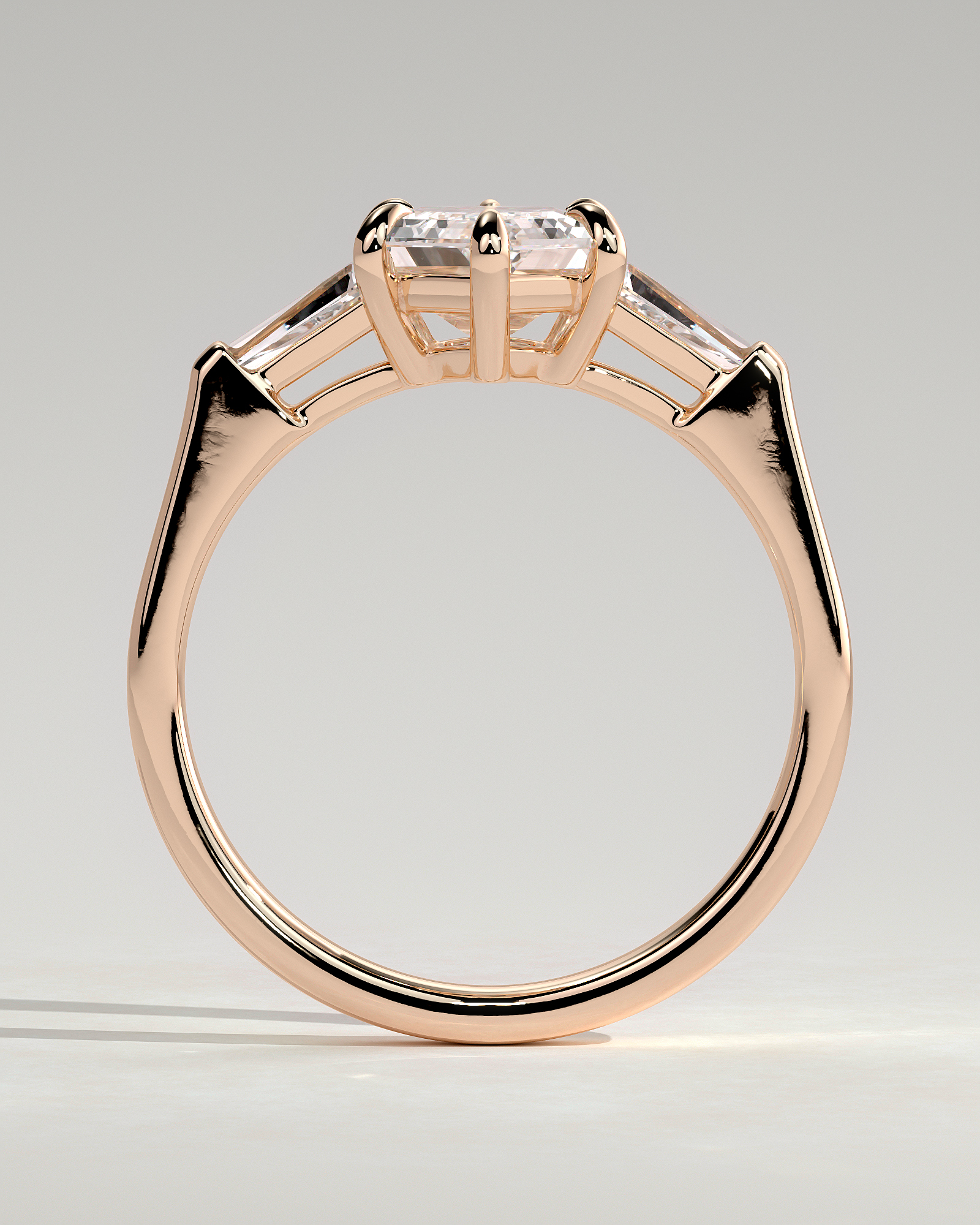 Myrtle - Elongated Hexagon Trilogy with Tapered Baguette Side Stones - 18k Rose Gold