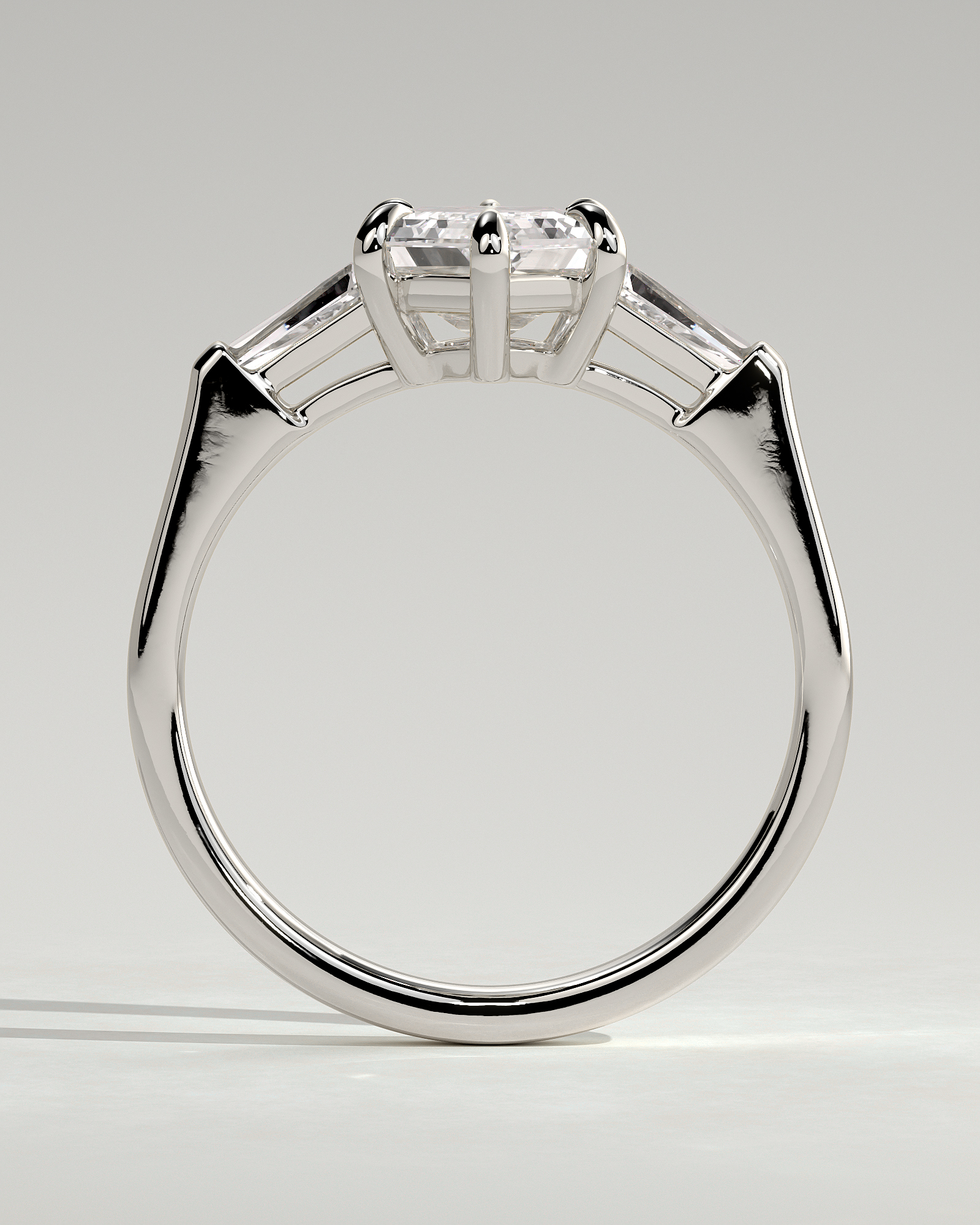 Myrtle - Elongated Hexagon Trilogy with Tapered Baguette Side Stones - 18k White Gold