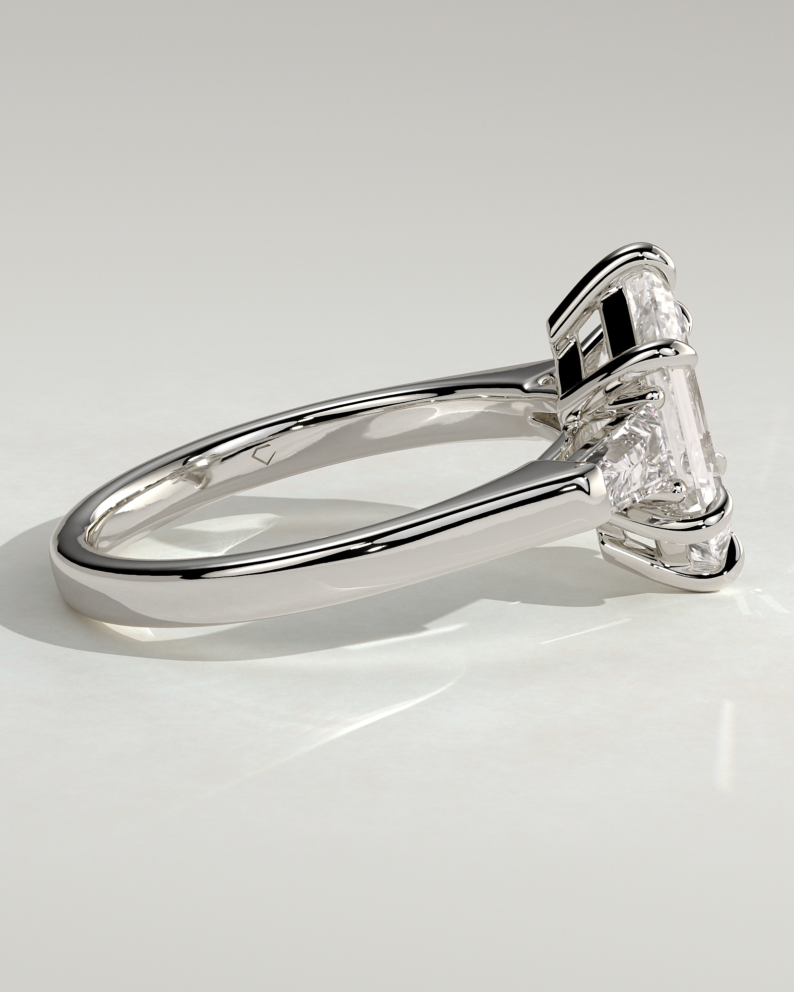 Myrtle - Elongated Hexagon Trilogy with Tapered Baguette Side Stones - 18k White Gold