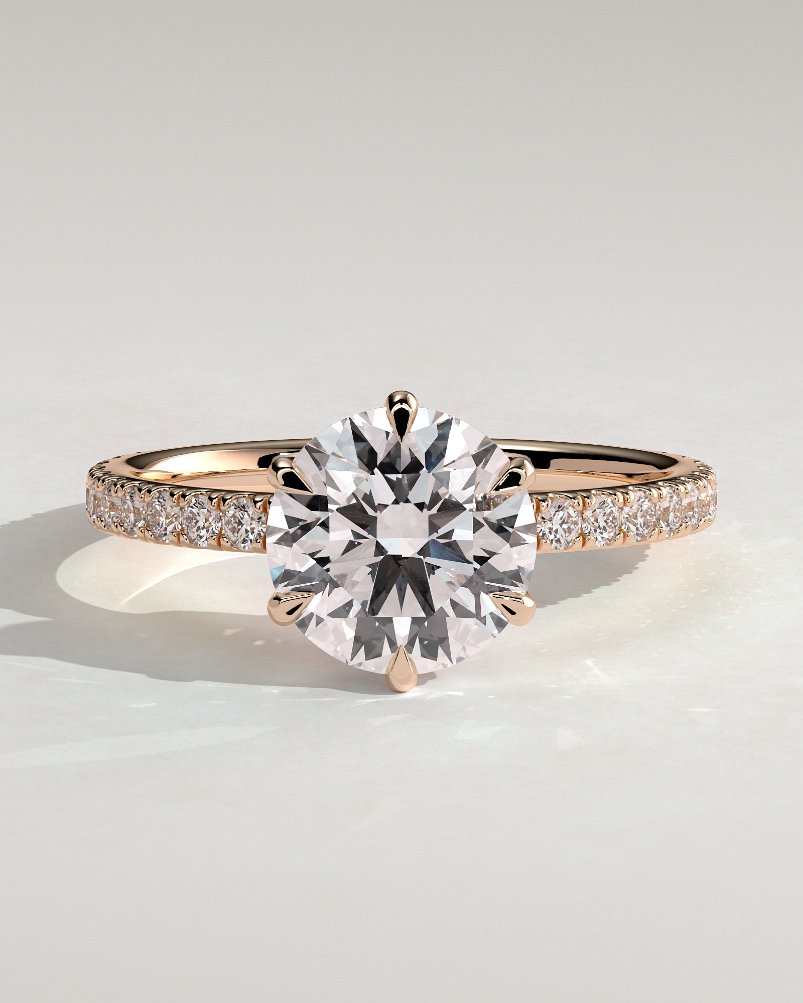 Naomi  6 Claw Pav Round Solitaire - 18k Rose Gold