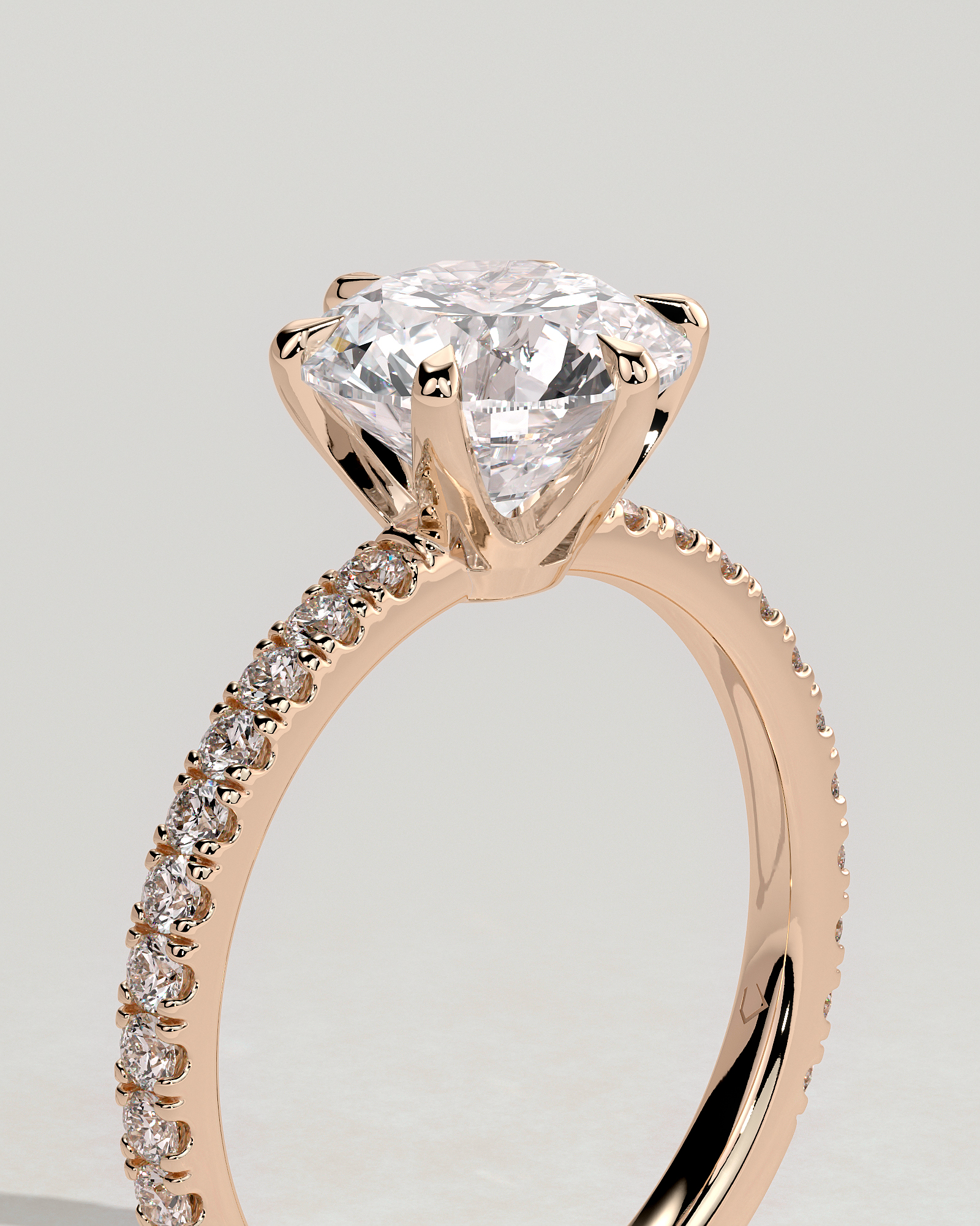 Naomi  6 Claw Pav Round Solitaire - 18k Rose Gold