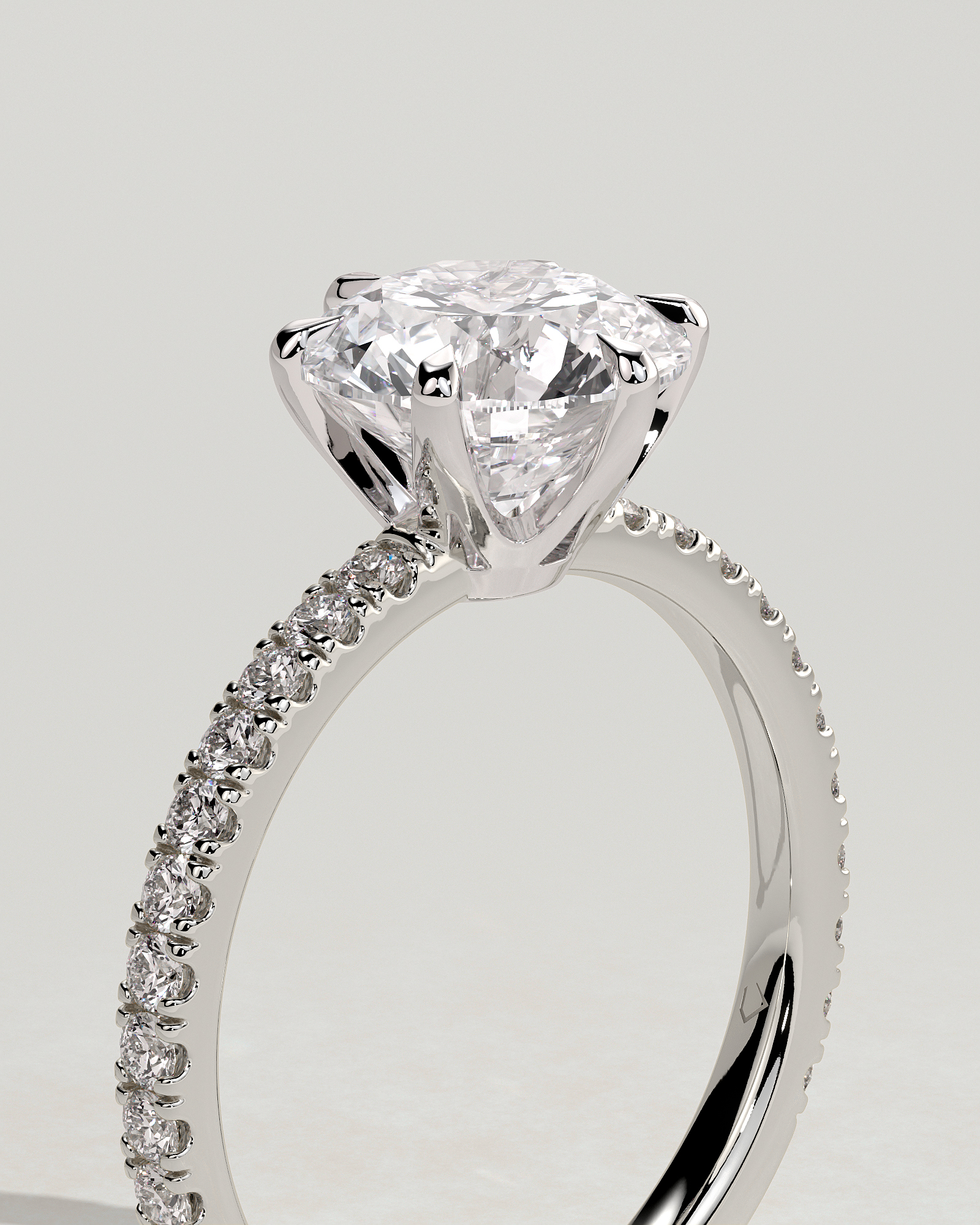 Naomi  6 Claw Pav Round Solitaire - 18k White Gold