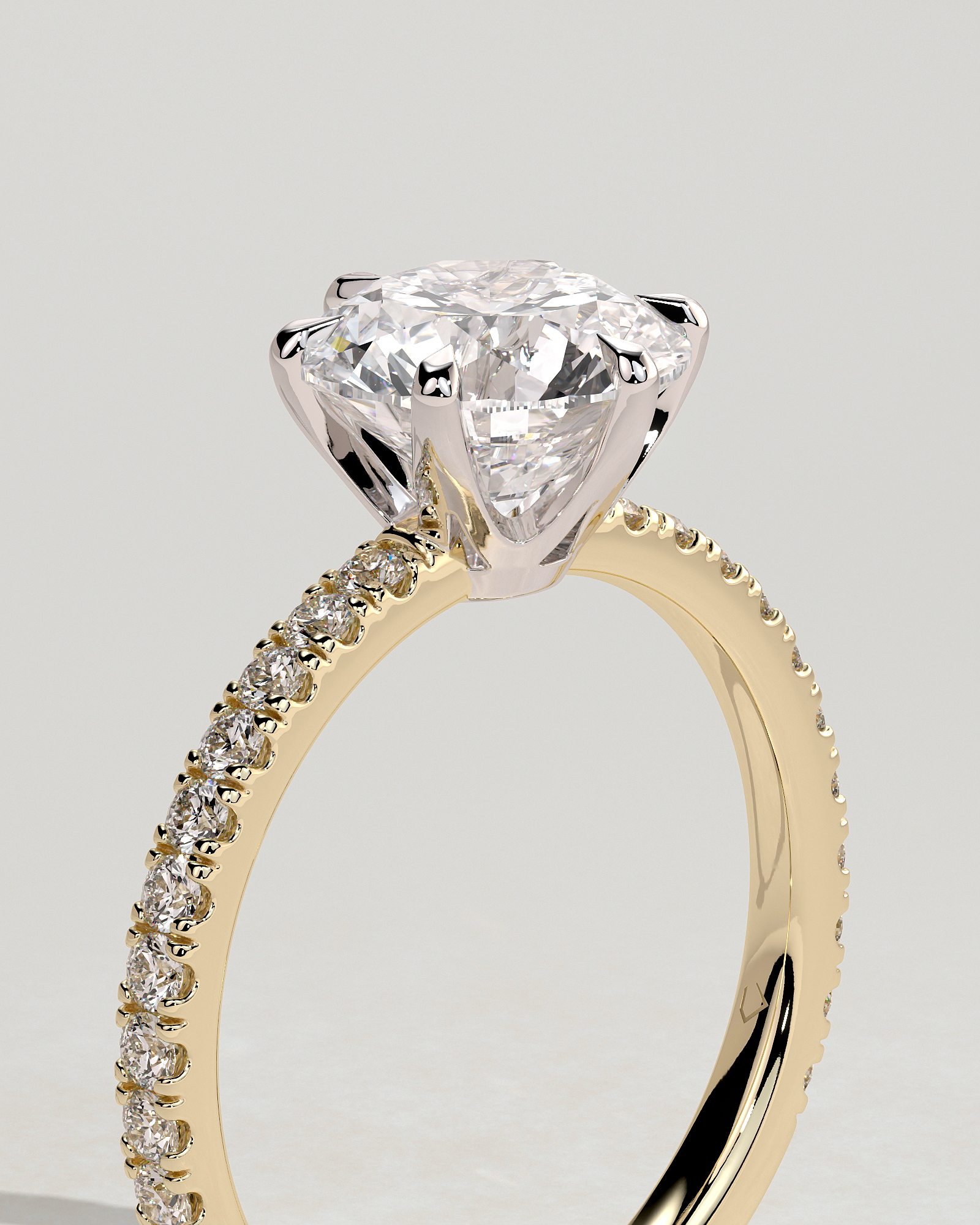 Naomi  6 Claw Pav Round Solitaire - 18k Yellow Gold / 18k White Gold