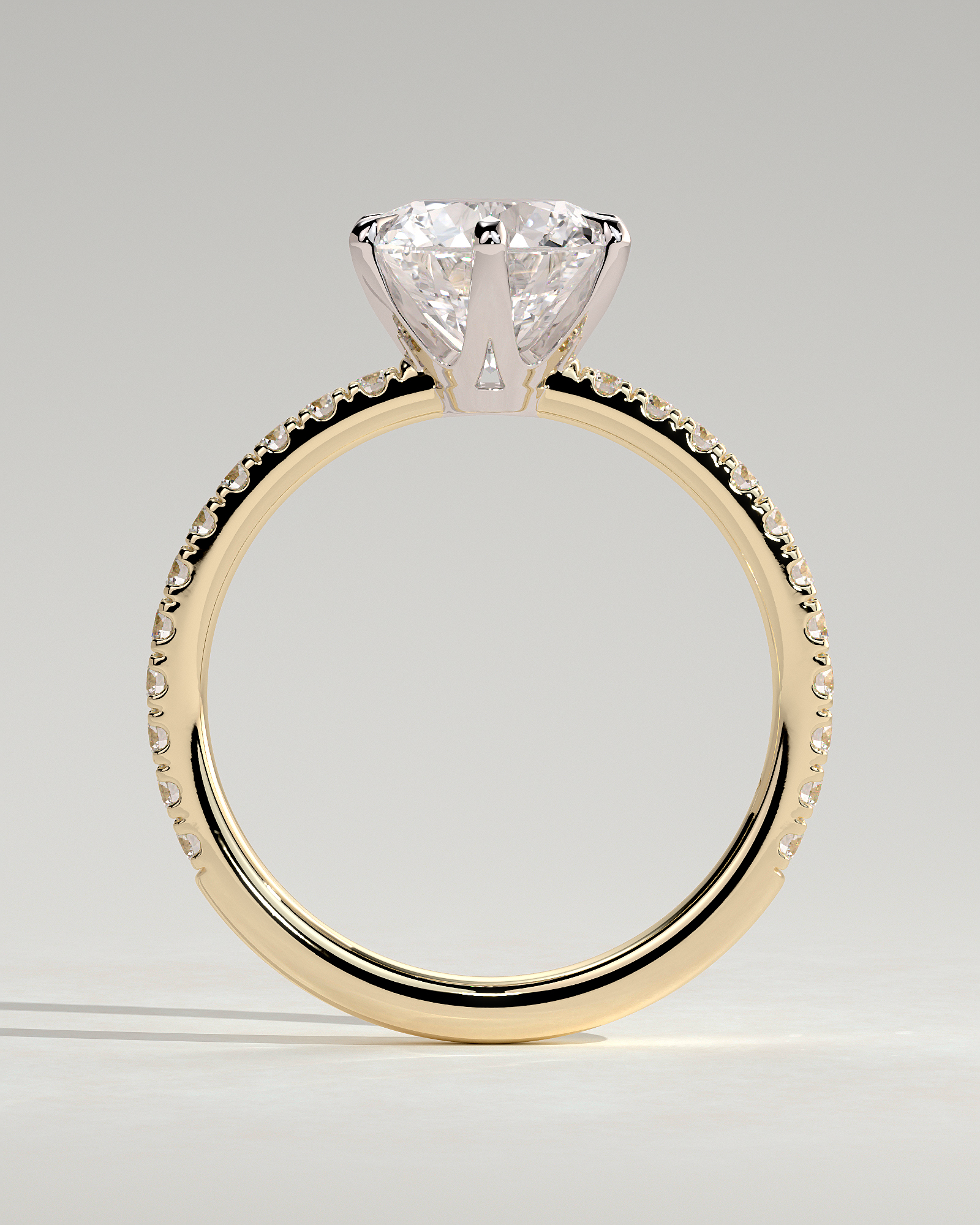 Naomi  6 Claw Pav Round Solitaire - 18k Yellow Gold / 18k White Gold