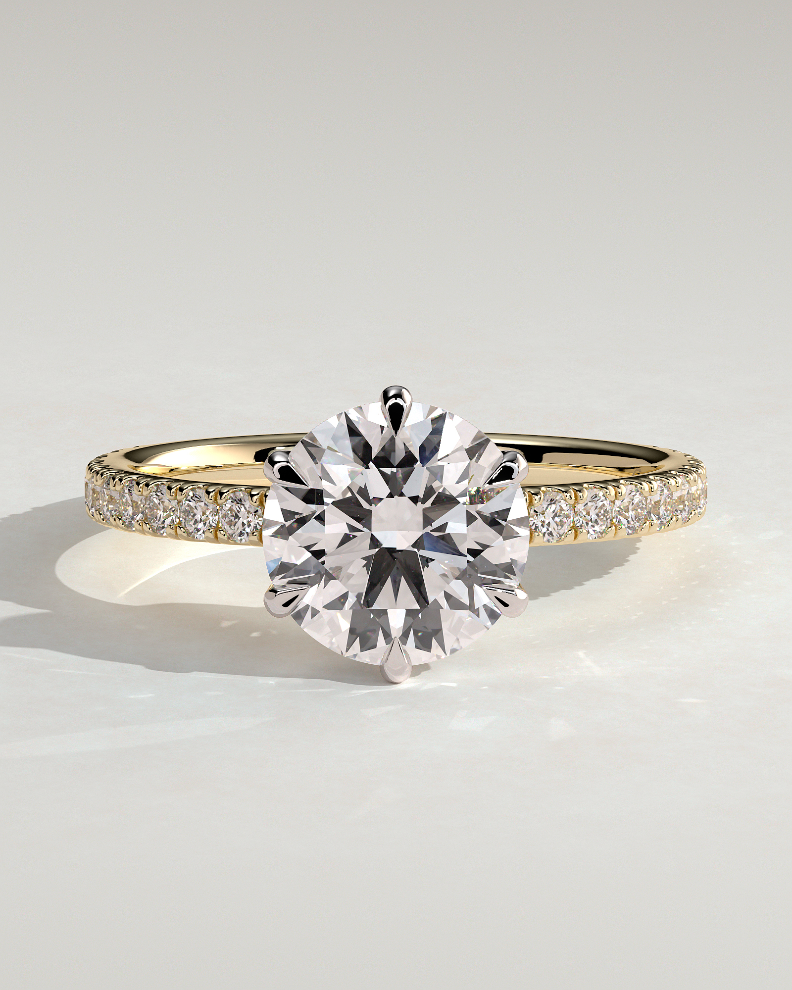 Naomi  6 Claw Pav Round Solitaire - 18k Yellow Gold / 18k White Gold