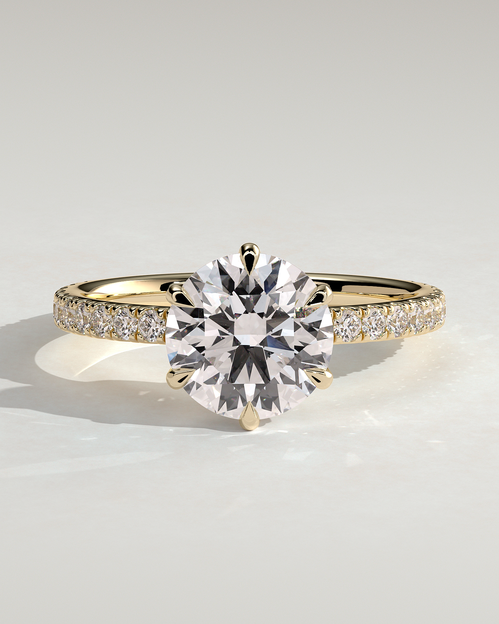 Naomi  6 Claw Pav Round Solitaire - 18k Yellow Gold