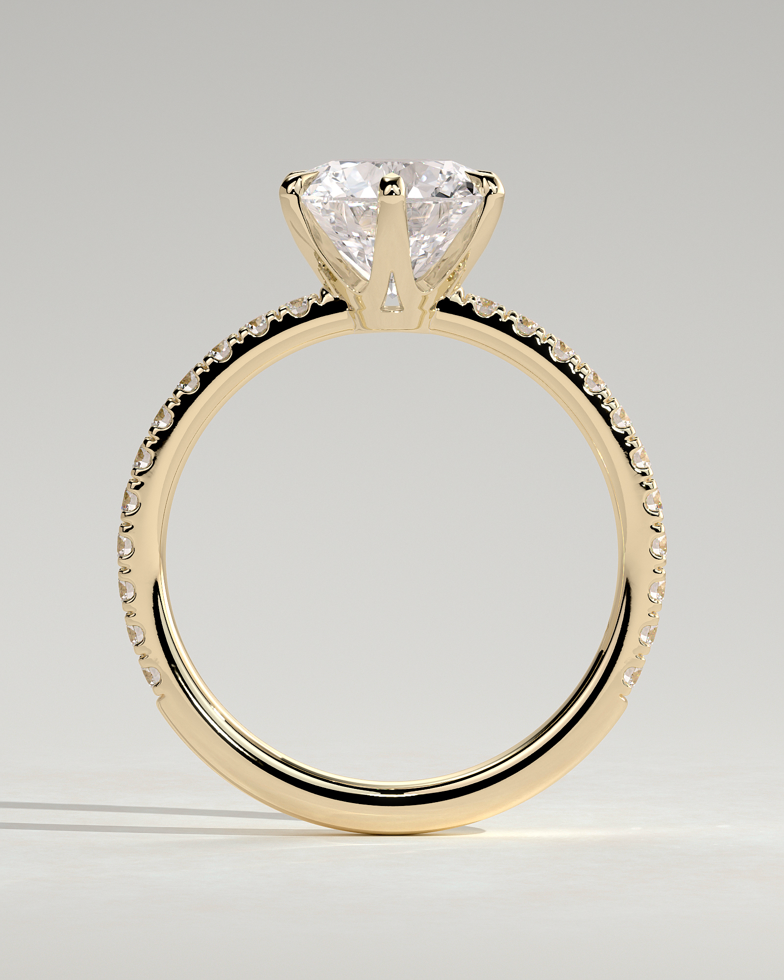Naomi  6 Claw Pav Round Solitaire - 18k Yellow Gold