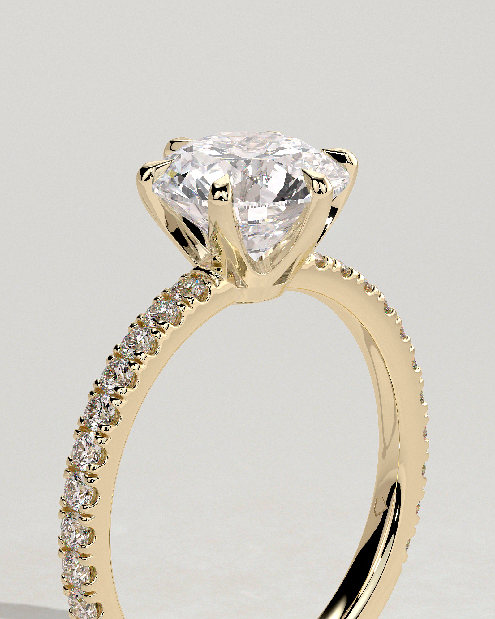 Naomi  6 Claw Pav Round Solitaire - 18k Yellow Gold