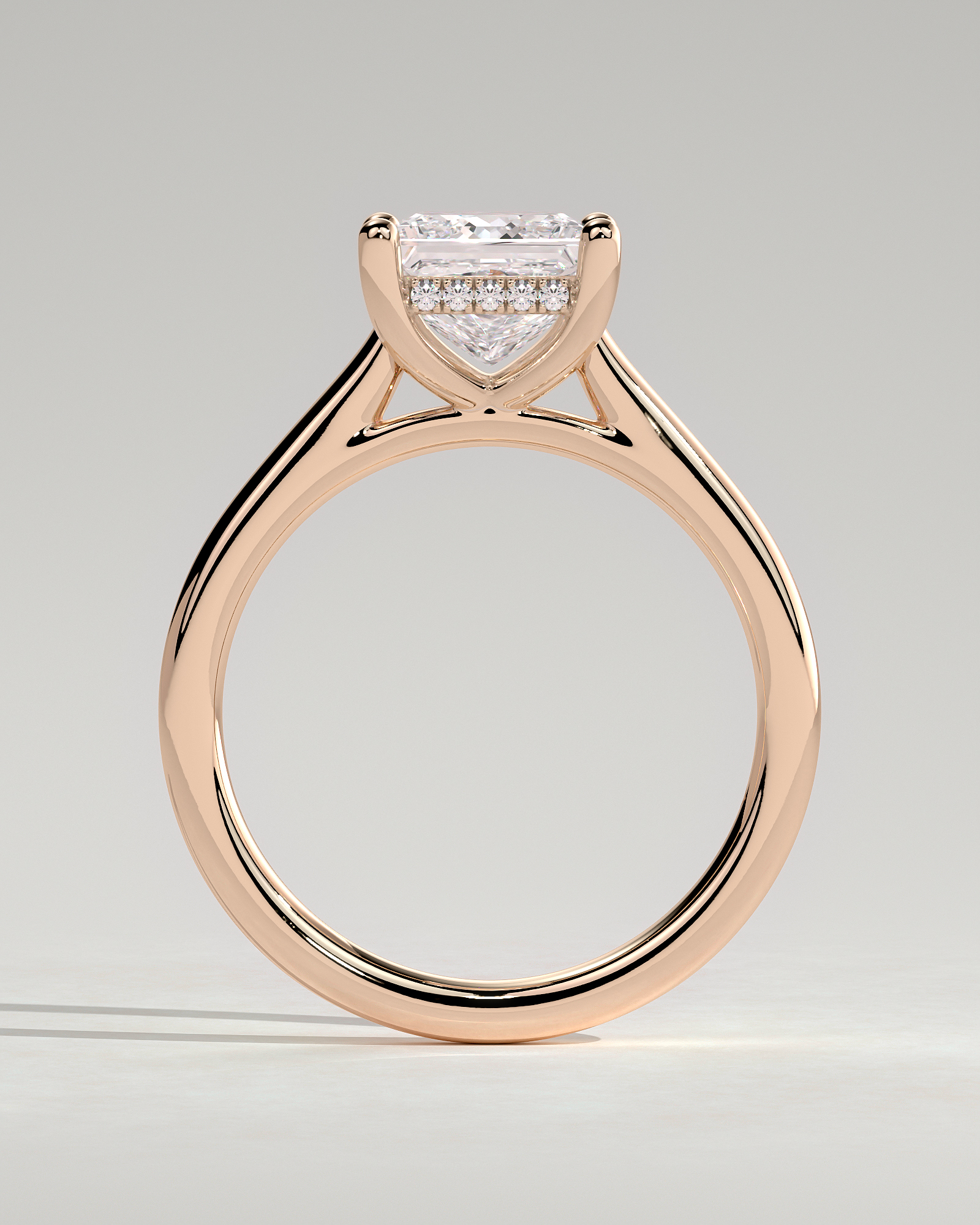 Natalie  Cathedral Princess Solitaire with Hidden Halo - 18k Rose Gold