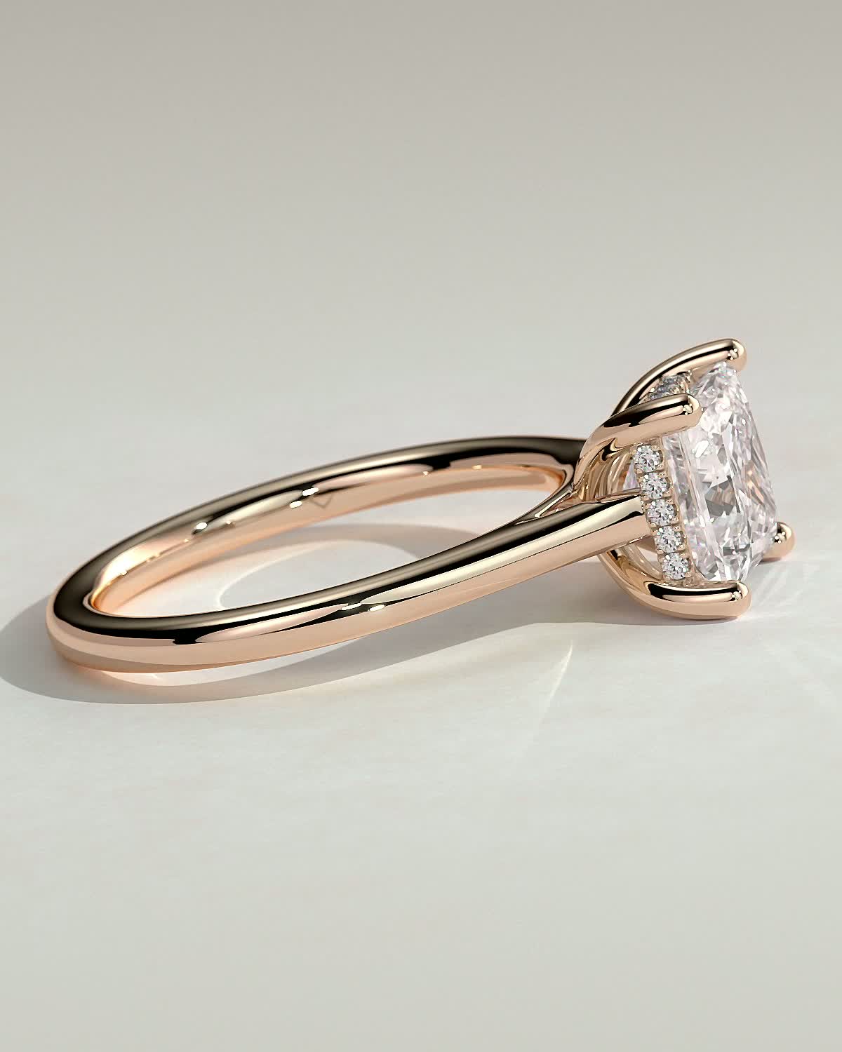 Natalie  Cathedral Princess Solitaire with Hidden Halo - 18k Rose Gold