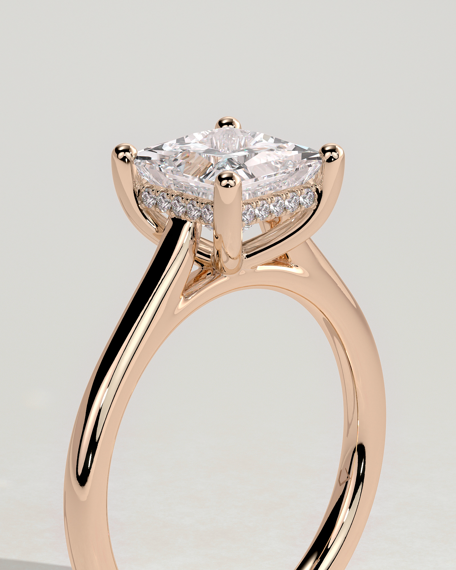 Natalie  Cathedral Princess Solitaire with Hidden Halo - 18k Rose Gold