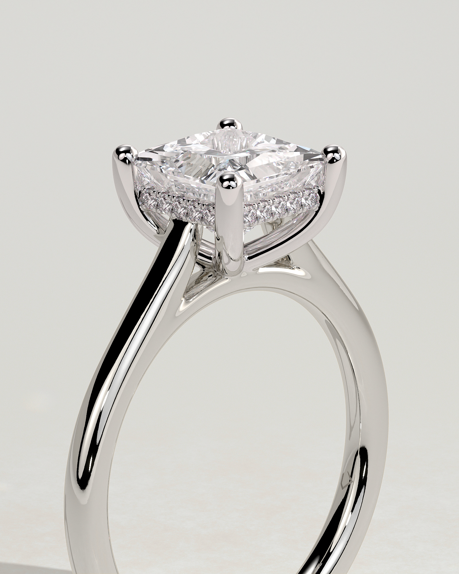 Natalie  Cathedral Princess Solitaire with Hidden Halo - 18k White Gold