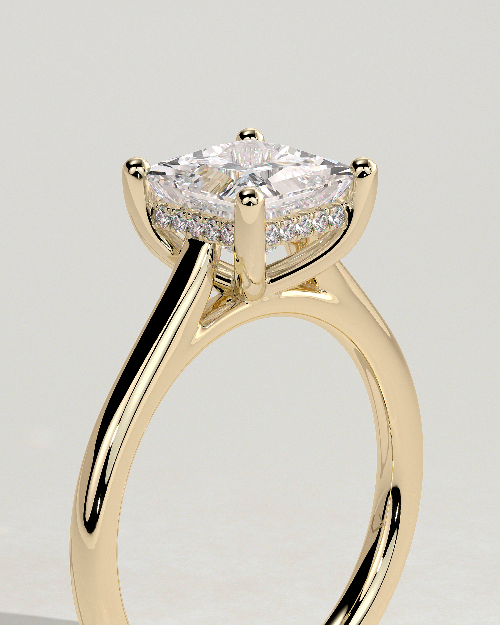 Natalie  Cathedral Princess Solitaire with Hidden Halo - 18k Yellow Gold