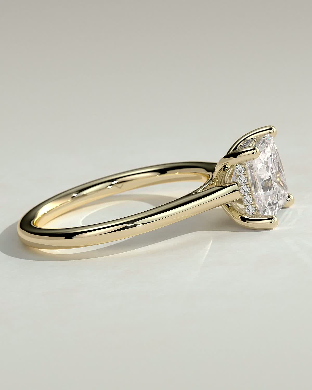 Natalie  Cathedral Princess Solitaire with Hidden Halo - 18k Yellow Gold