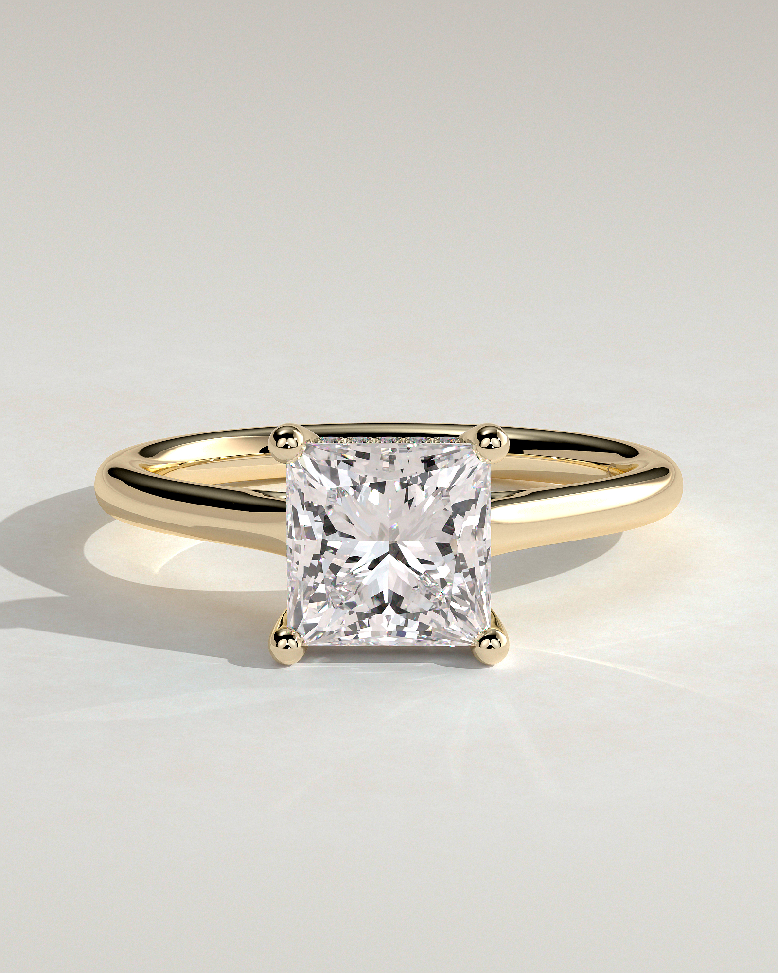 Natalie  Cathedral Princess Solitaire with Hidden Halo - 18k Yellow Gold