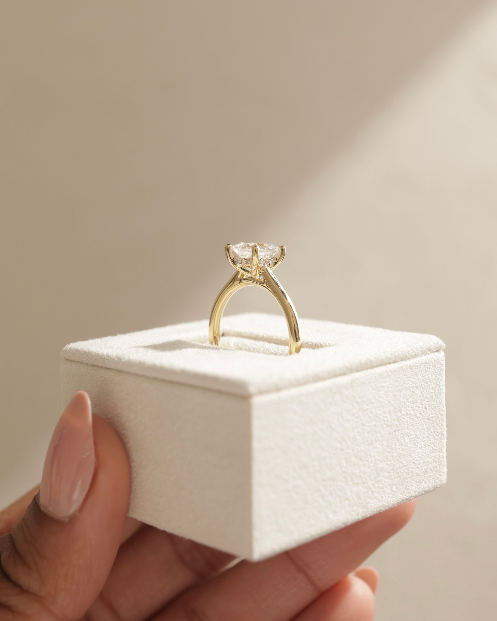 Natalie  Cathedral Princess Solitaire with Hidden Halo Lifestyle Image