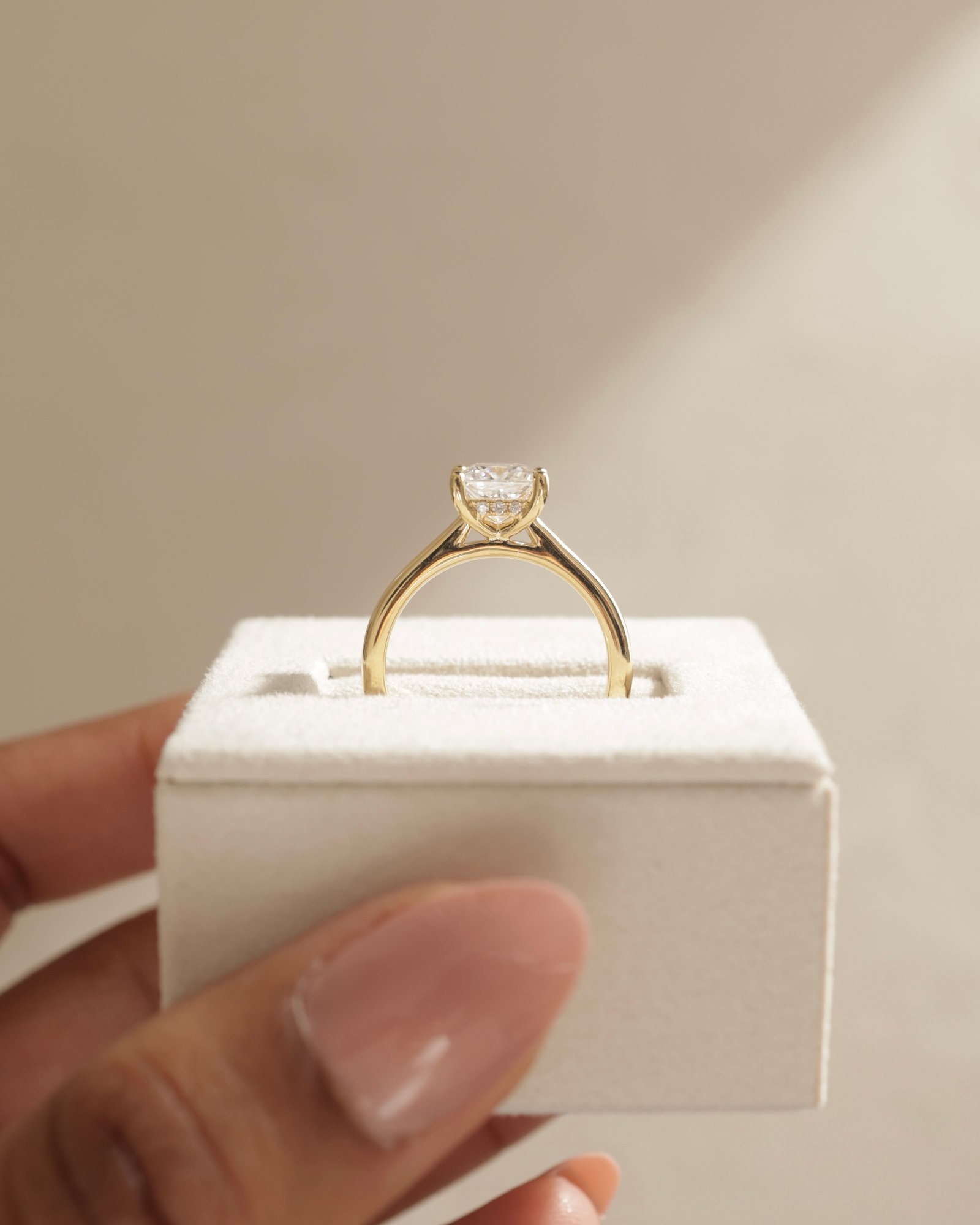 Natalie  Cathedral Princess Solitaire with Hidden Halo Lifestyle Image