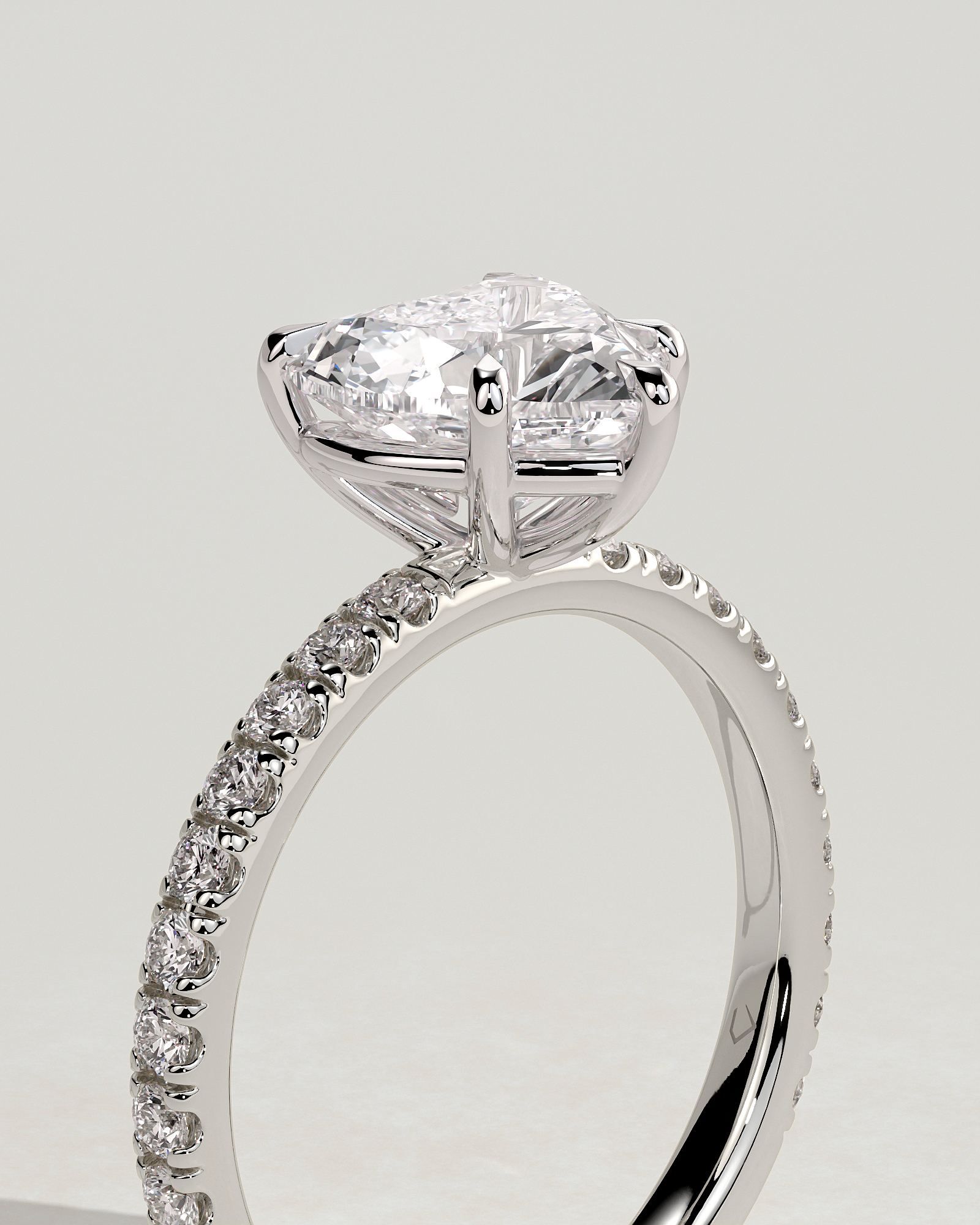 Neha  Heart Solitaire with Pave - 18k White Gold