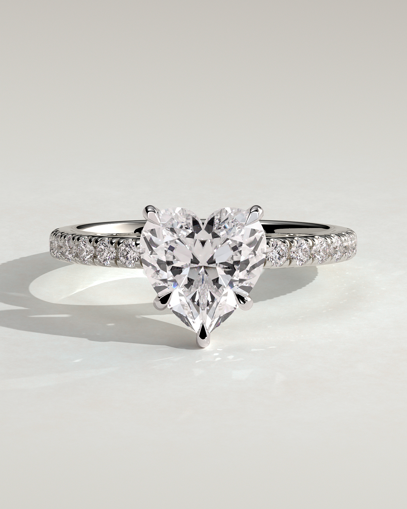 Neha  Heart Solitaire with Pave - 18k White Gold