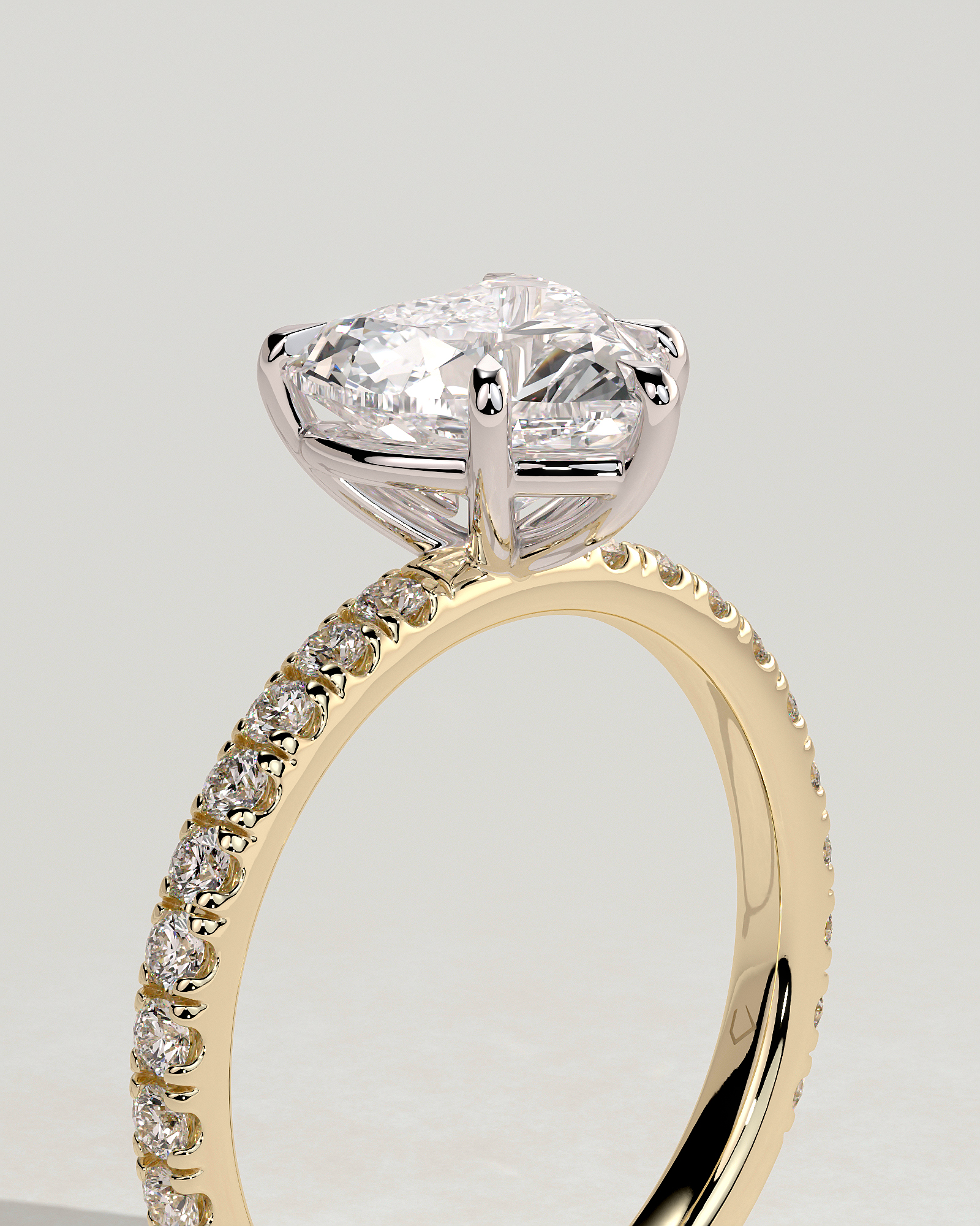 Neha  Heart Solitaire with Pave - 18k Yellow Gold / 18k White Gold
