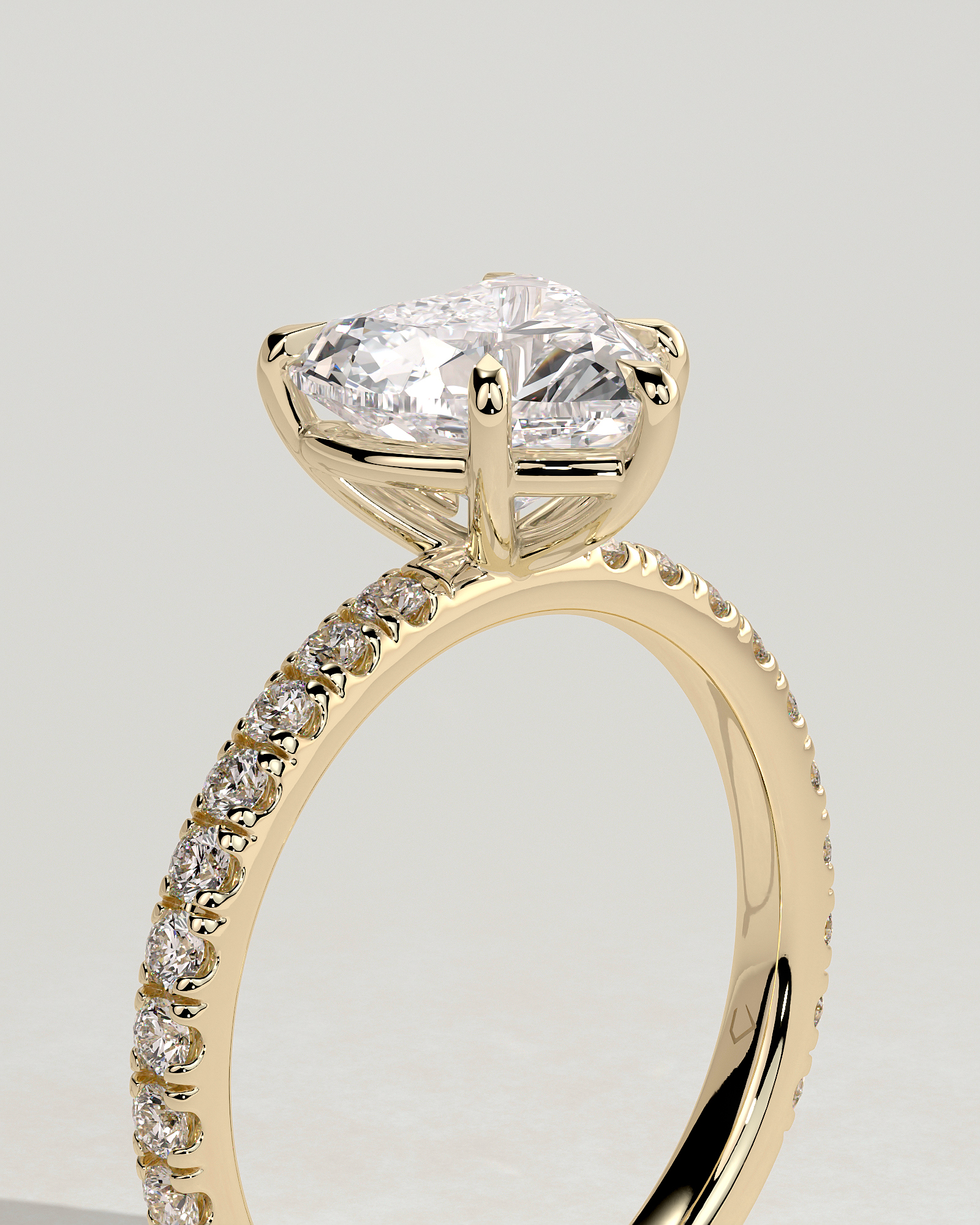 Neha  Heart Solitaire with Pave - 18k Yellow Gold