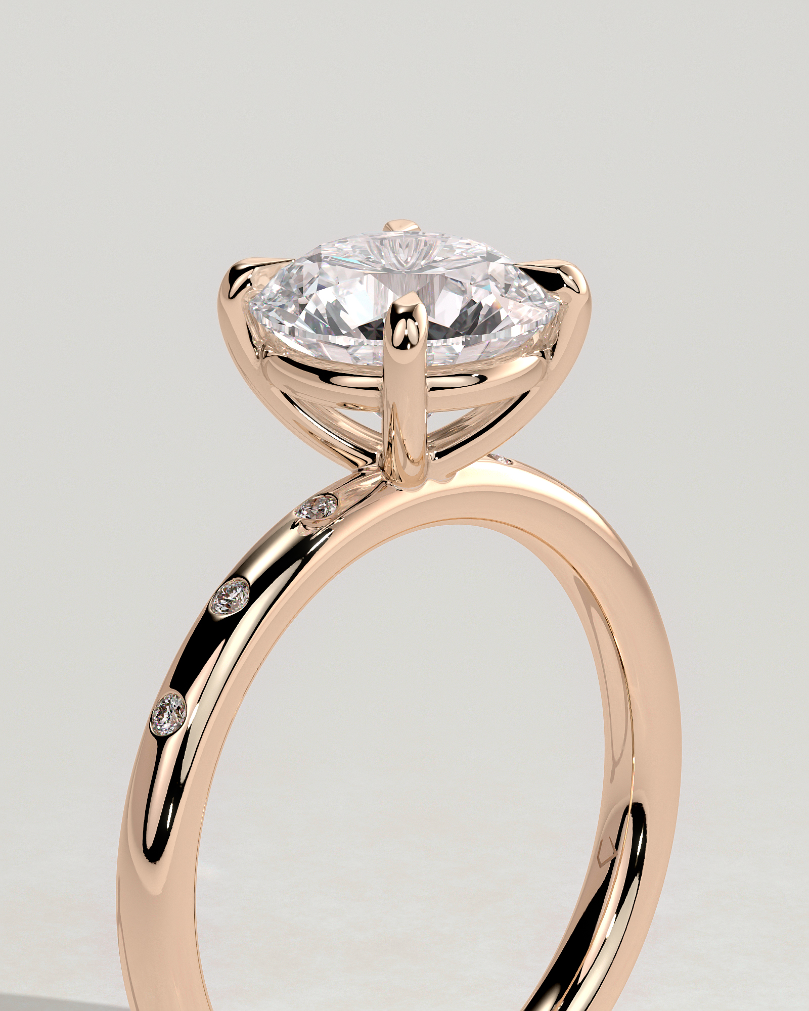 Nekija - 4 Claw Round Solitaire with Accent Stones - 18k Rose Gold