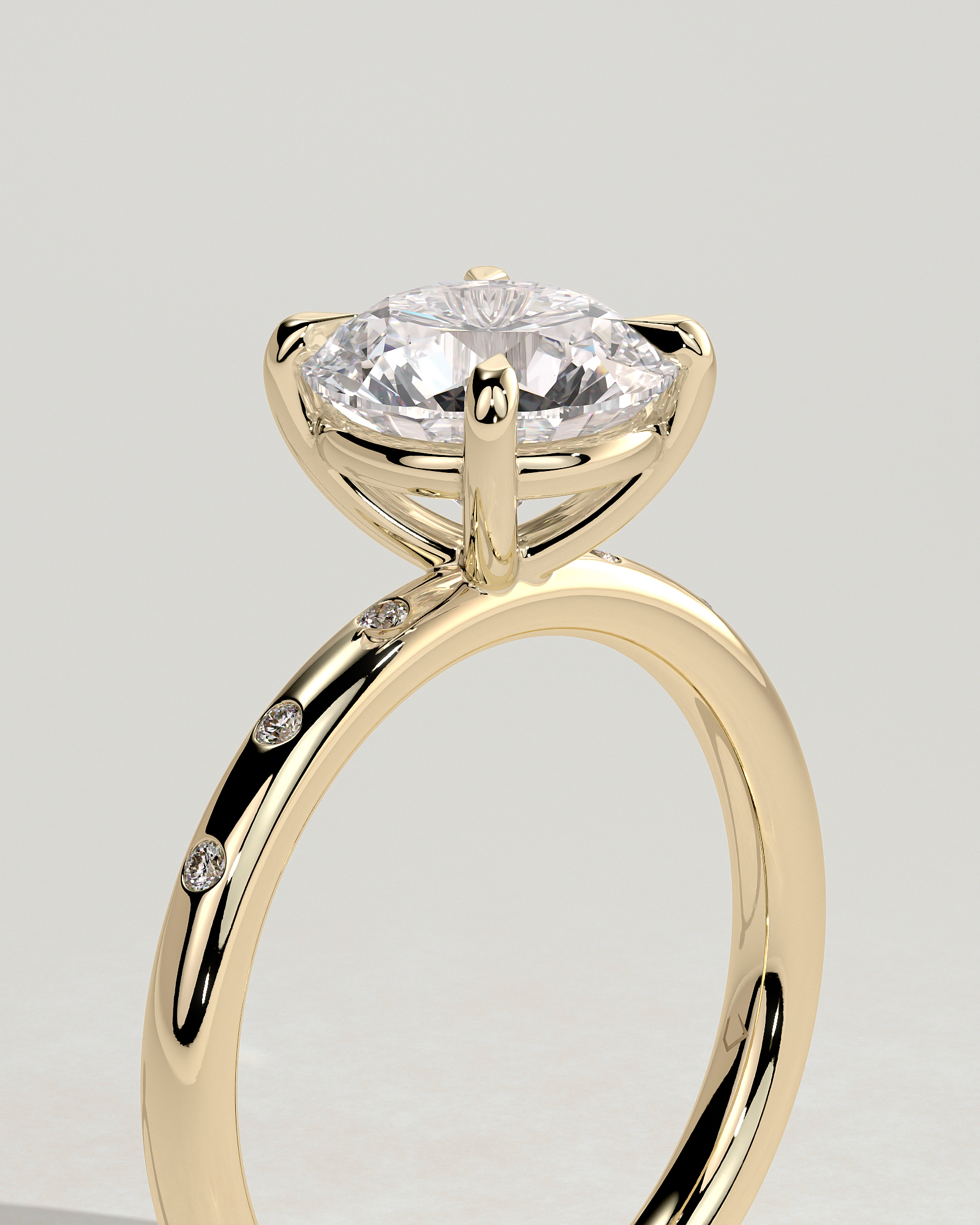 Nekija - 4 Claw Round Solitaire with Accent Stones - 18k Yellow Gold