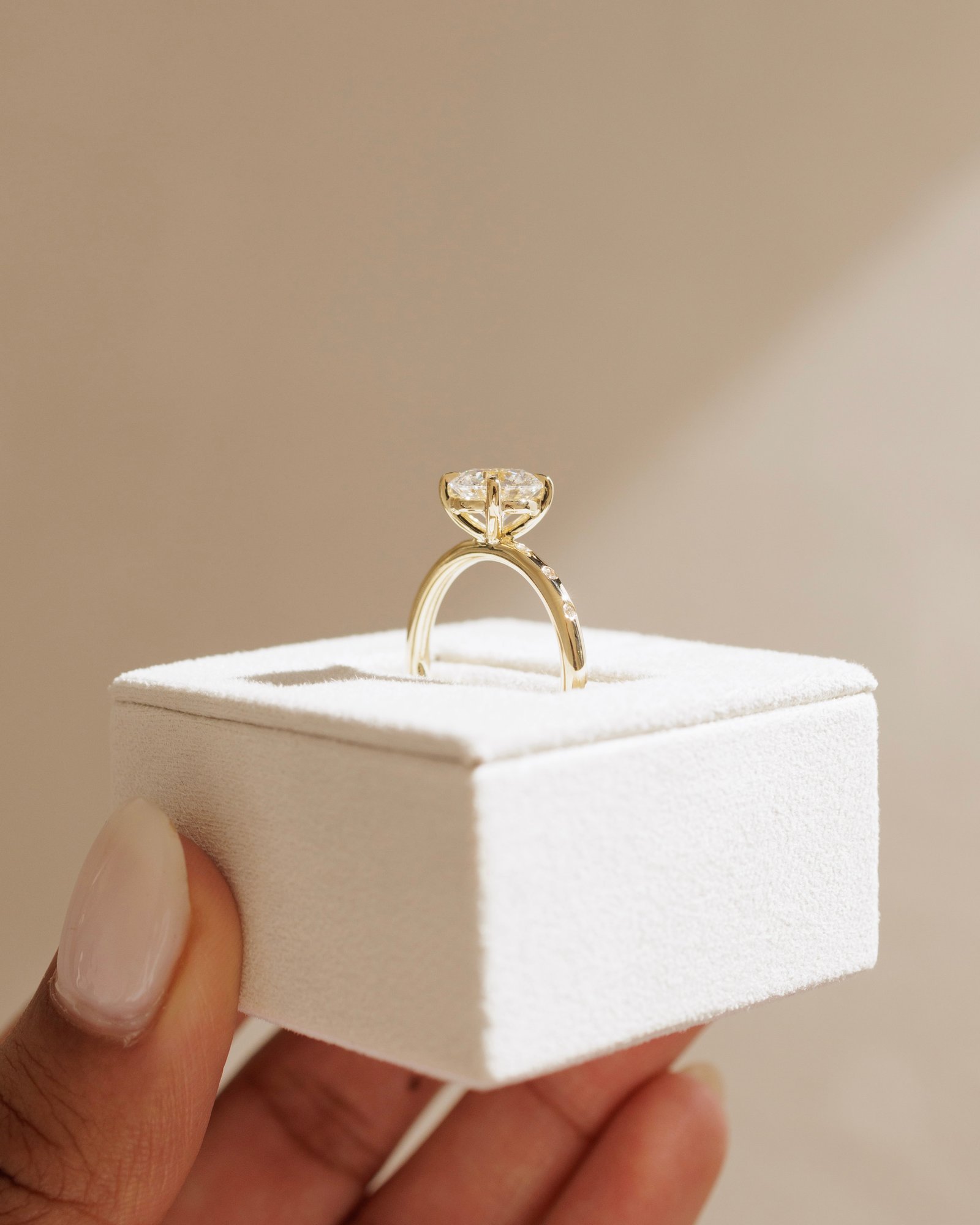 Nekija - 4 Claw Round Solitaire with Accent Stones Lifestyle Image