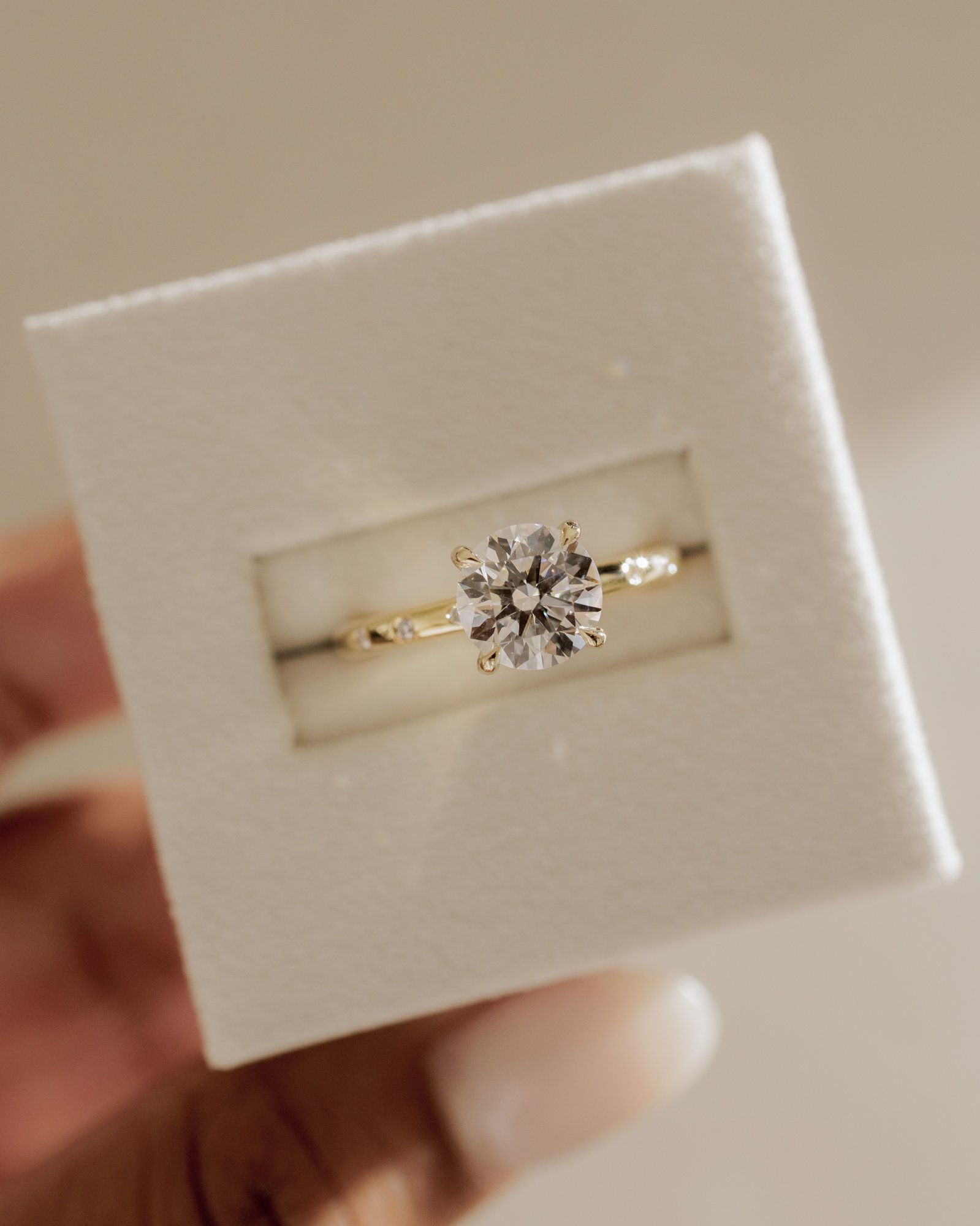 Nekija - 4 Claw Round Solitaire with Accent Stones Lifestyle Image