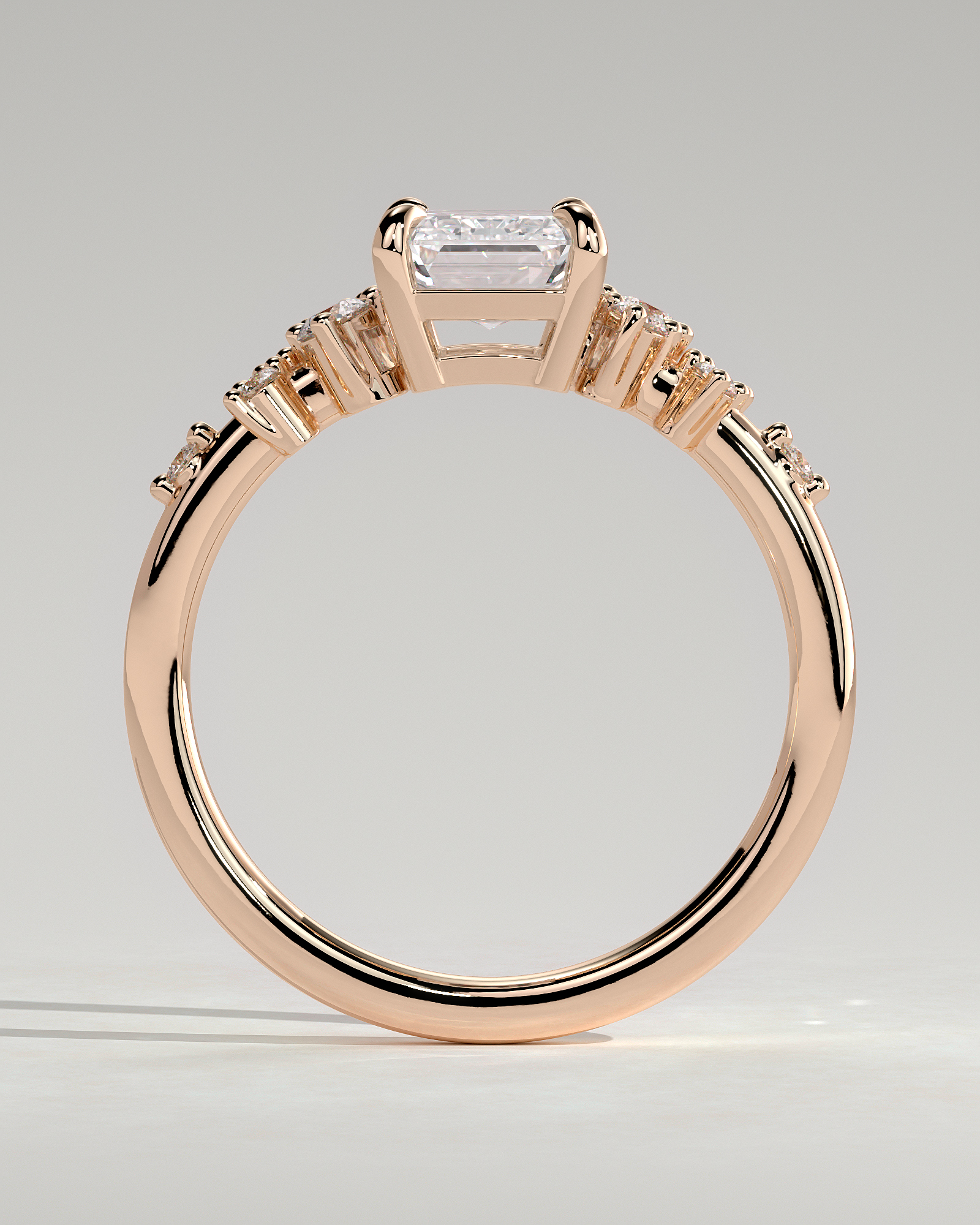 Nellie - Emerald Solitaire with Clustered Round Accent Stones - 18k Rose Gold