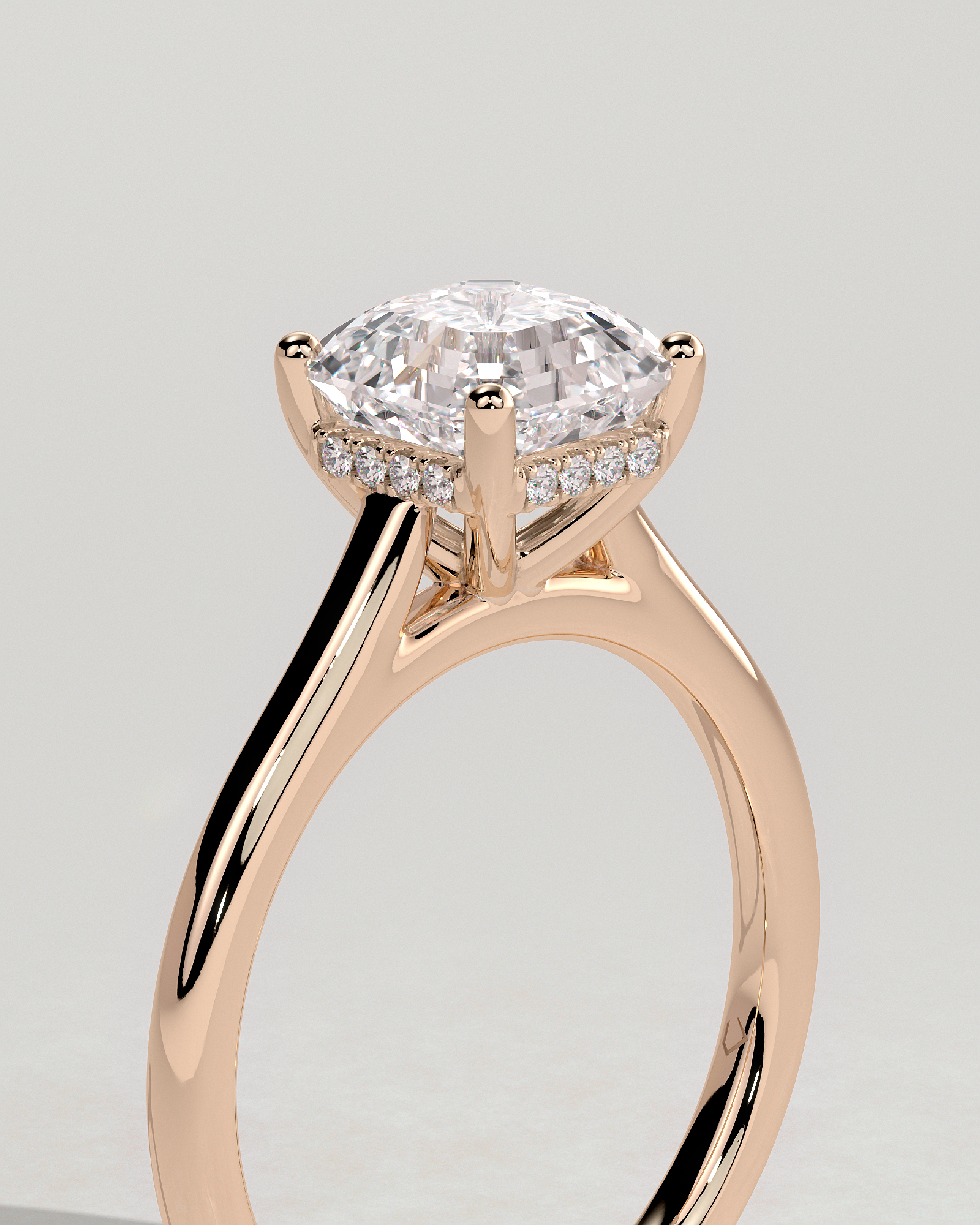 Nia - 4 Claw Asscher Solitaire with Hidden Halo - 18k Rose Gold